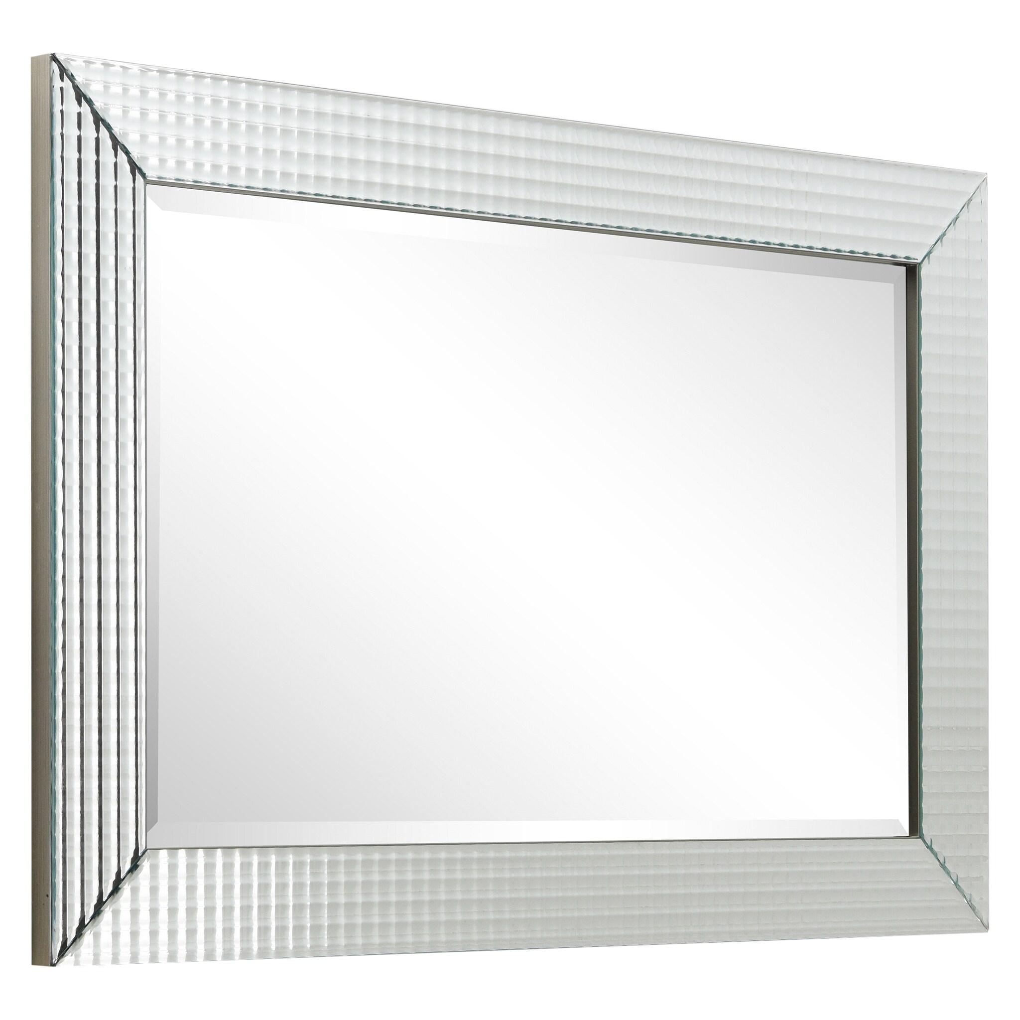 24 x 36 in. Solid Wood Frame Covered Wall Mirror with Beveled Prism Mirror Panels - 1 in. Beveled Edge