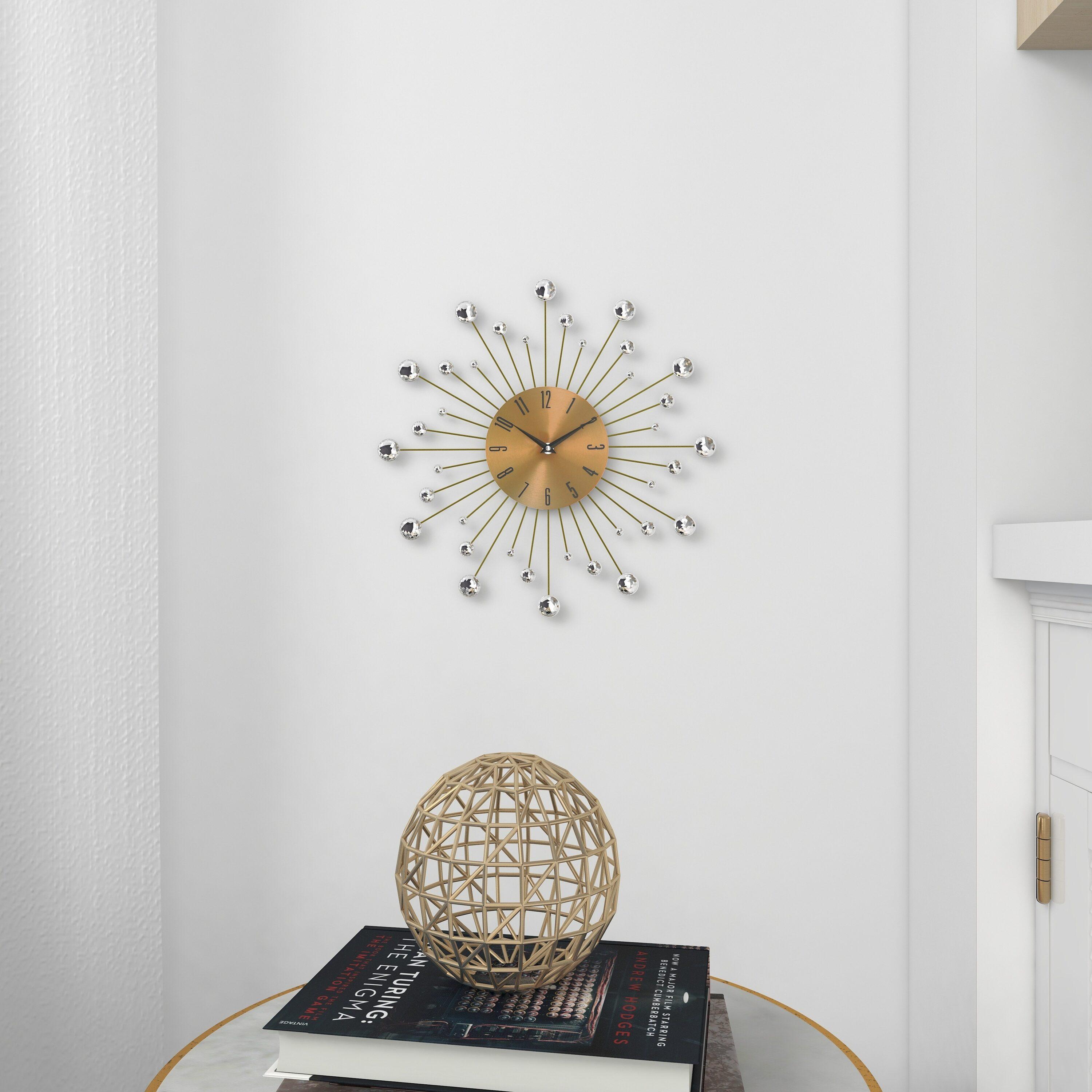 DecMode Gold Metal Glam Wall Clock, 15”L x 0.5”W x 15”H, Features Starburst Design