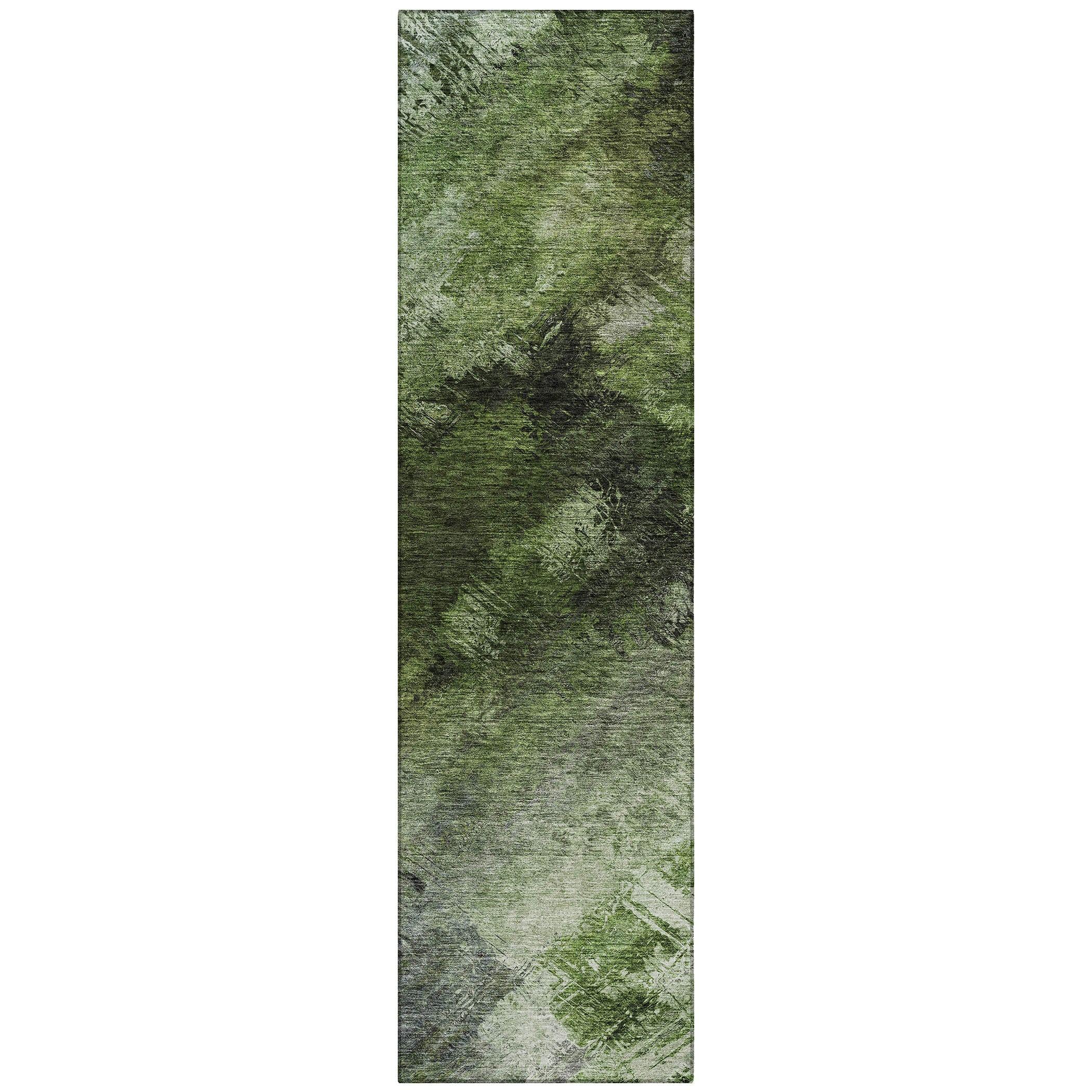 Green Synthetic Flat Woven Reversible Runner Rug