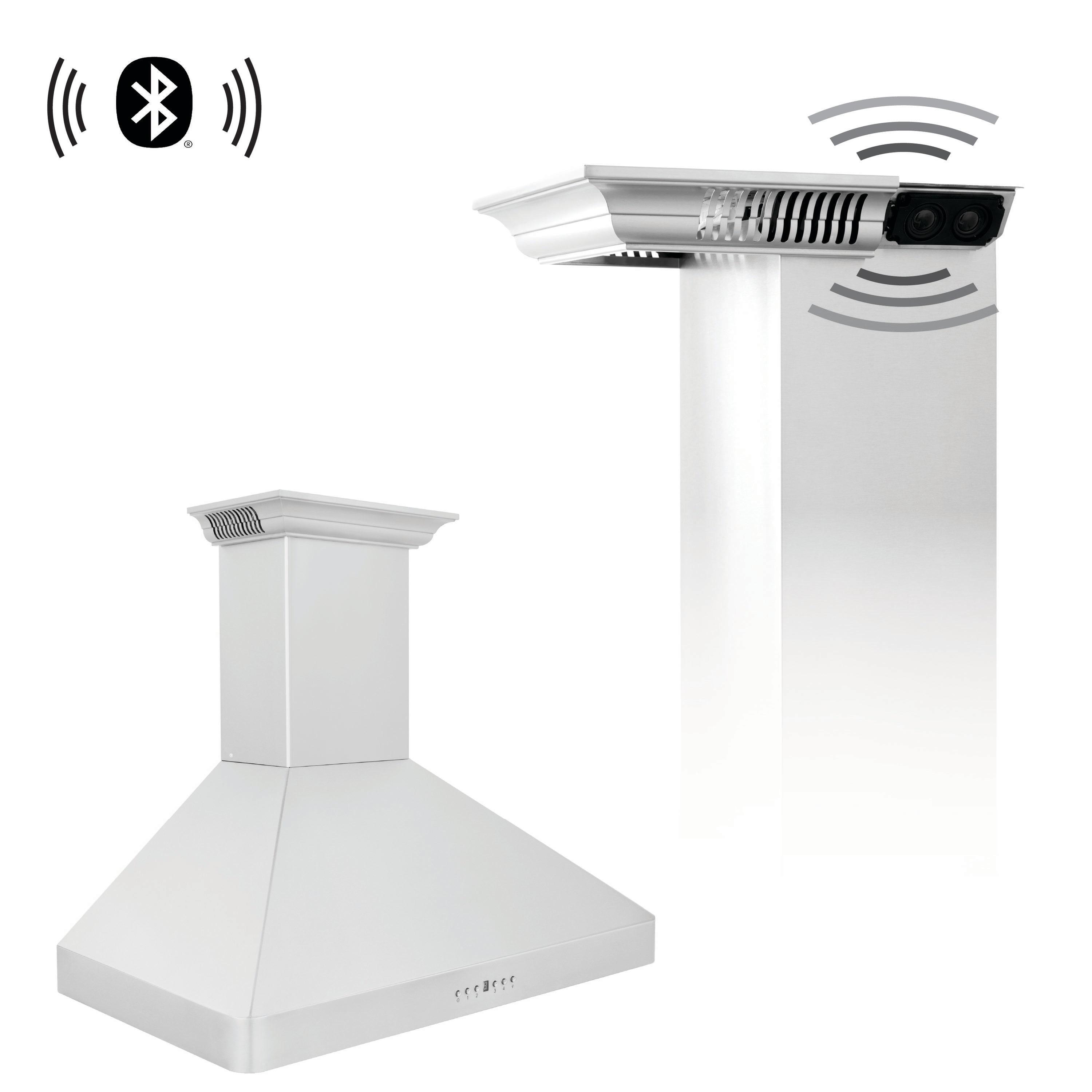 30 in. ZLINE CrownSoundDucted Vent Wall Mount Range Hood in Stainless Steel W/ Bluetooth Speakers (KF2CRN-BT-30)