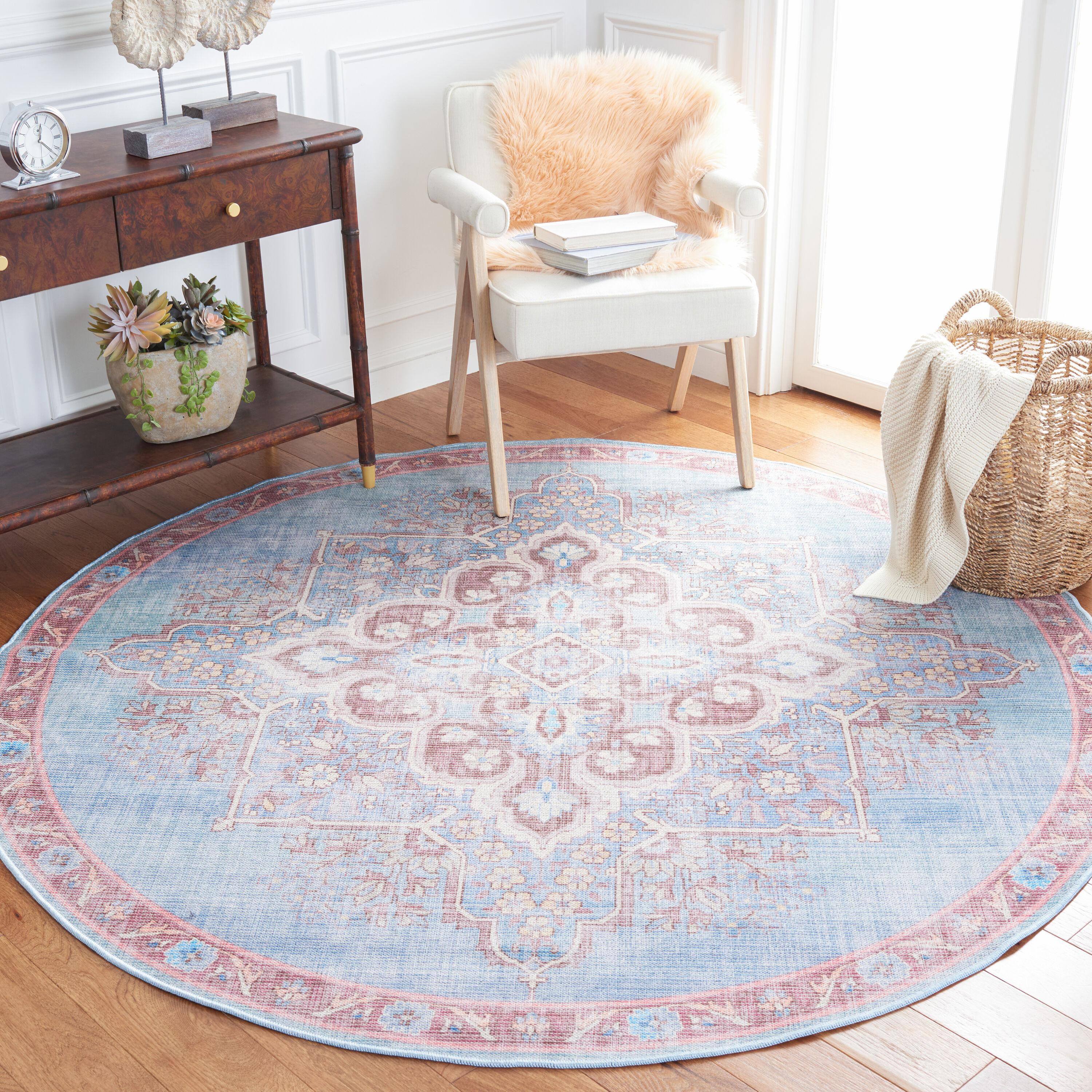 Serapi SEP580 Power Loomed Machine Washable Skid-Resistant Indoor Area Rug - Blue/Brown - 6'7" Round - Safavieh