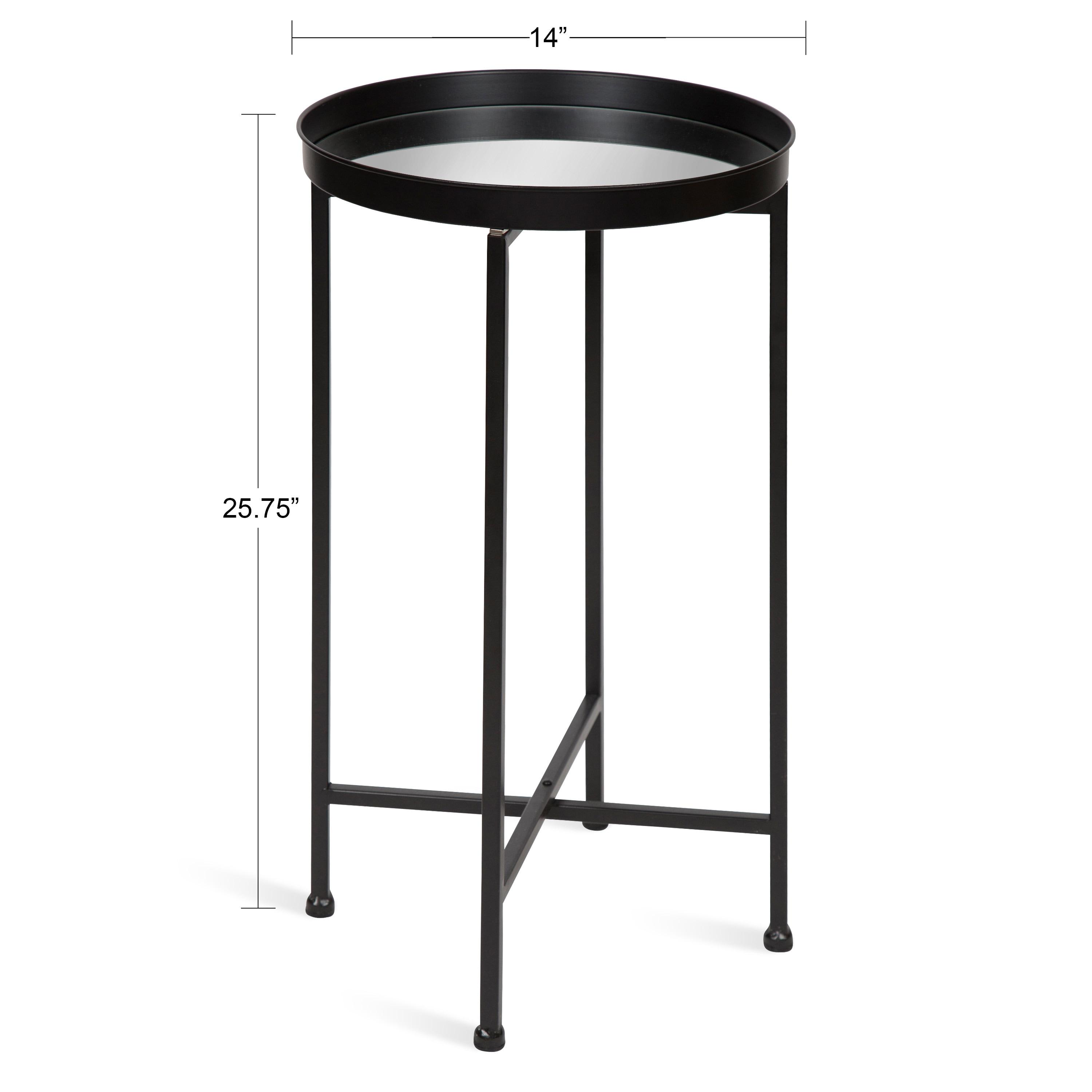 Kate and Laurel Celia Round Metal Tea Table, 14x14x25.75, Black and Mirror