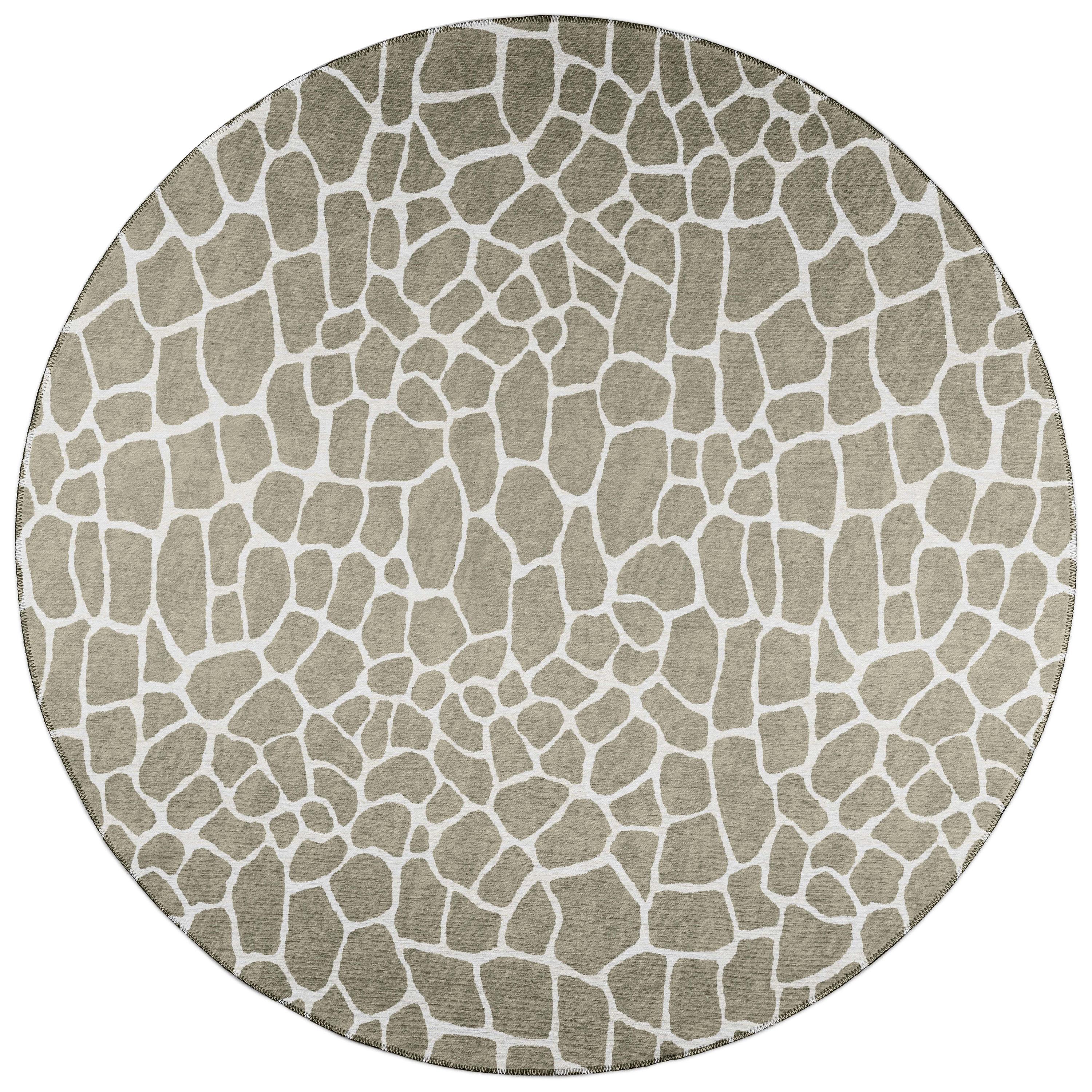 Taupe Geometric Chenille Round Washable Area Rug