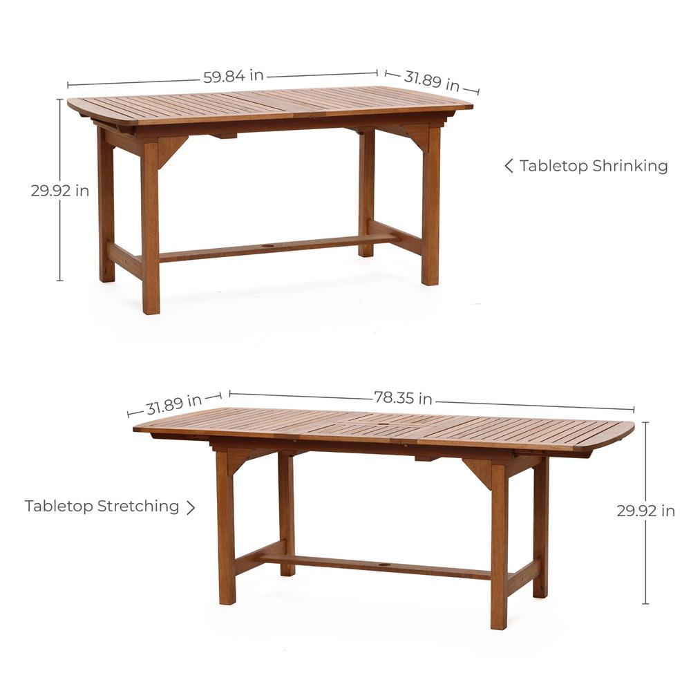 LuxenHome Natural Solid Wood 60"-78" Extending Rounded Rectangle Outdoor Dining Table Brown
