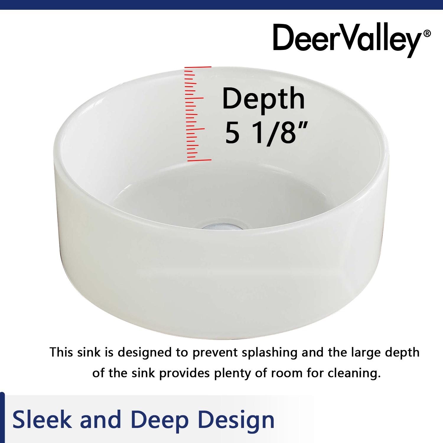 DeerValley Symmetry 16" Circular/Round White Vitreous Vessel Bathroom Sink