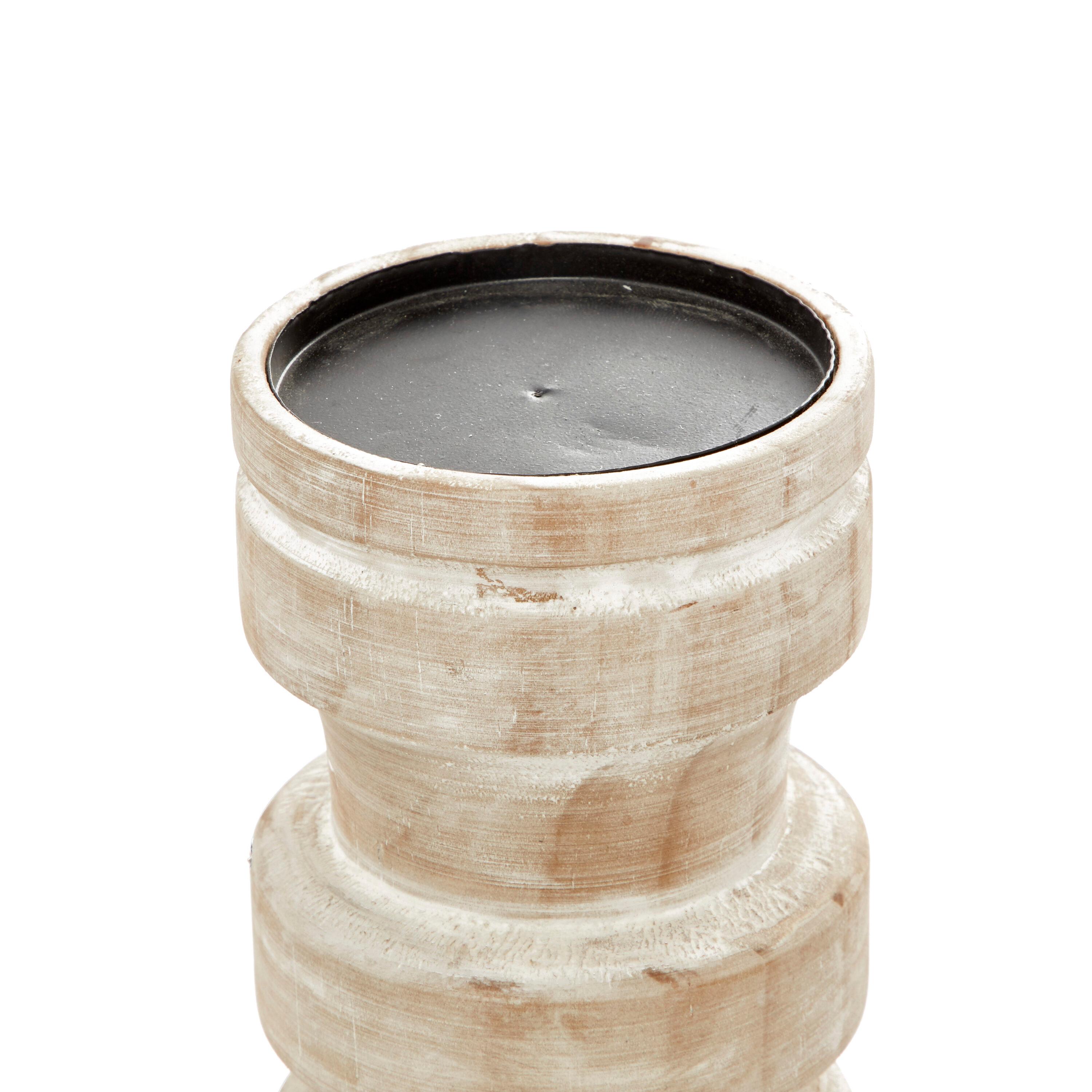 DecMode 3 Candle Brown Wood Pillar Candle Holder with White Wash Finish, Set of 3