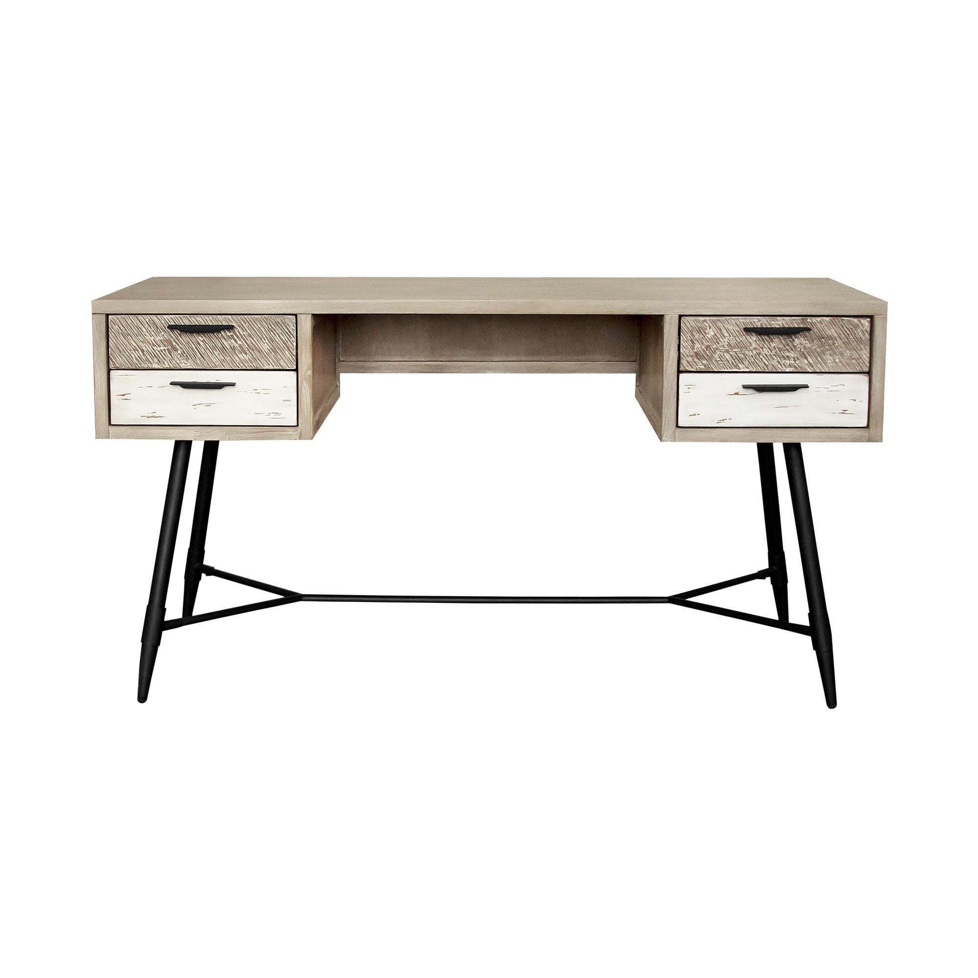 Armen Living Bridges 4-Drawer Modern Wood Desk in Natural/Gray