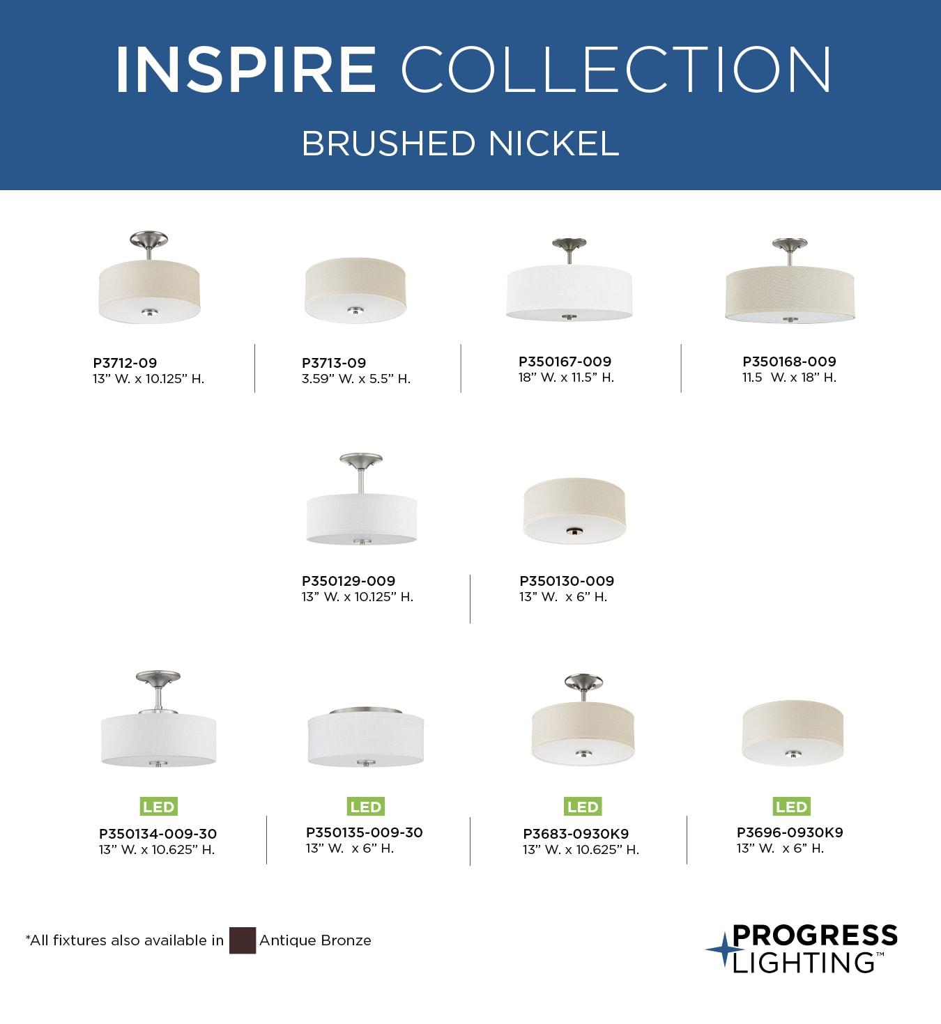 Progress Lighting, Inspire Collection, 3-Light Semi-Flush Mount, Antique Bronze, Off-White Linen Shade