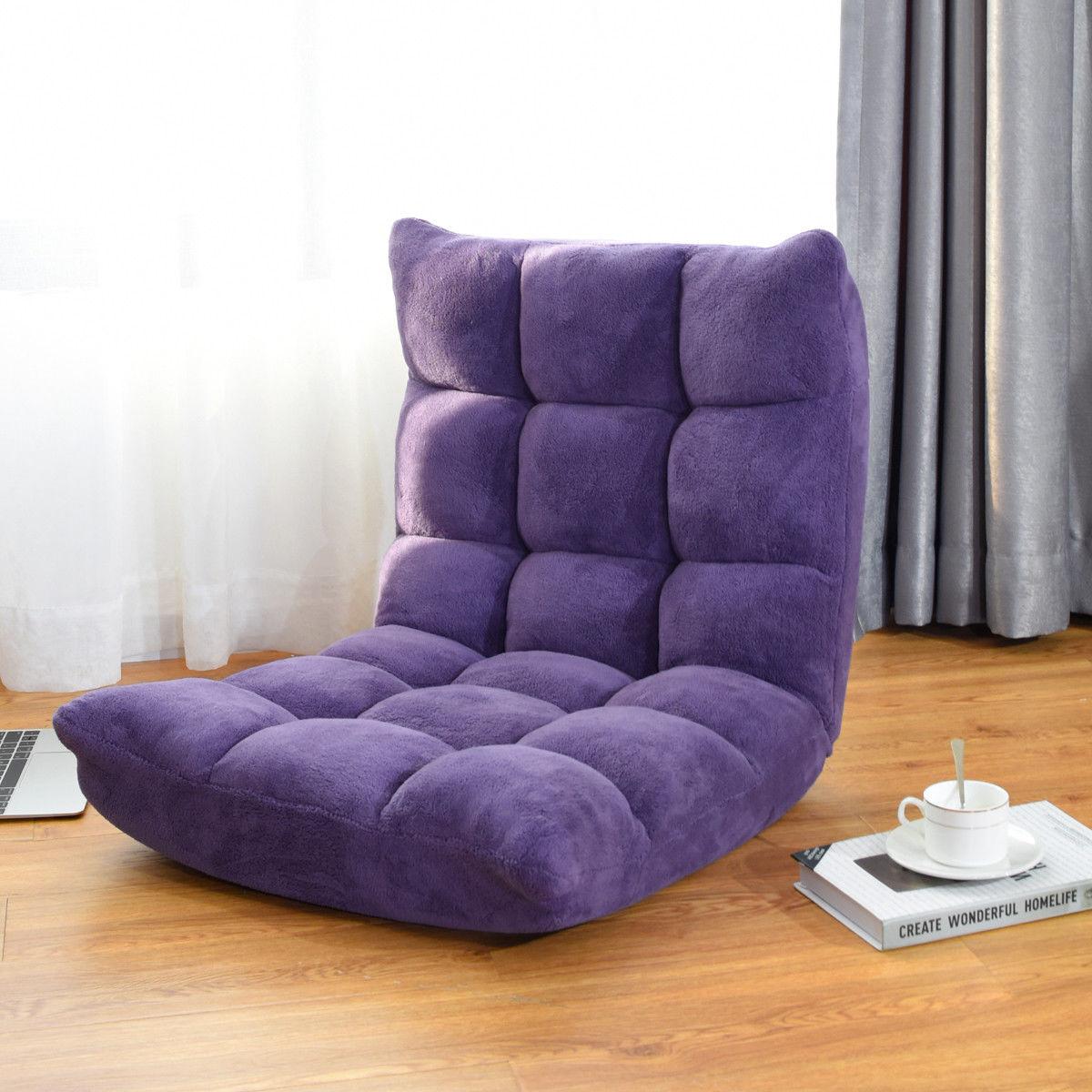 Finihen Adjustable 14-position Cushioned Floor Chair, Folding Lazy Sofa Chair for Living Room, Bedroom, for Gaming, Reading, Purple