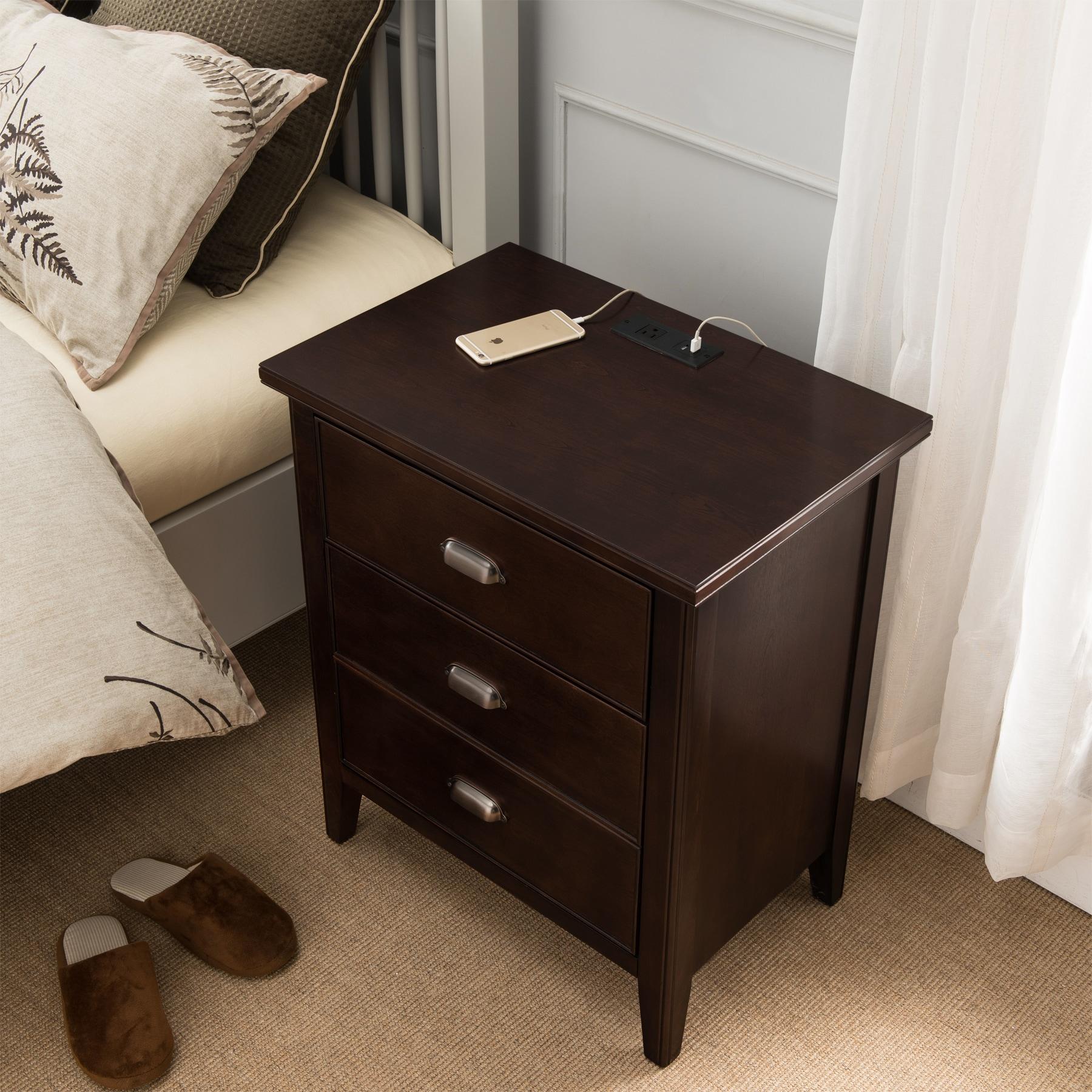 Leick Home 10522 Laurent Nightstand with Drawer, Door with USB-C Fast Charging Station and AC/USB Outlet, Chocolate Cherry
