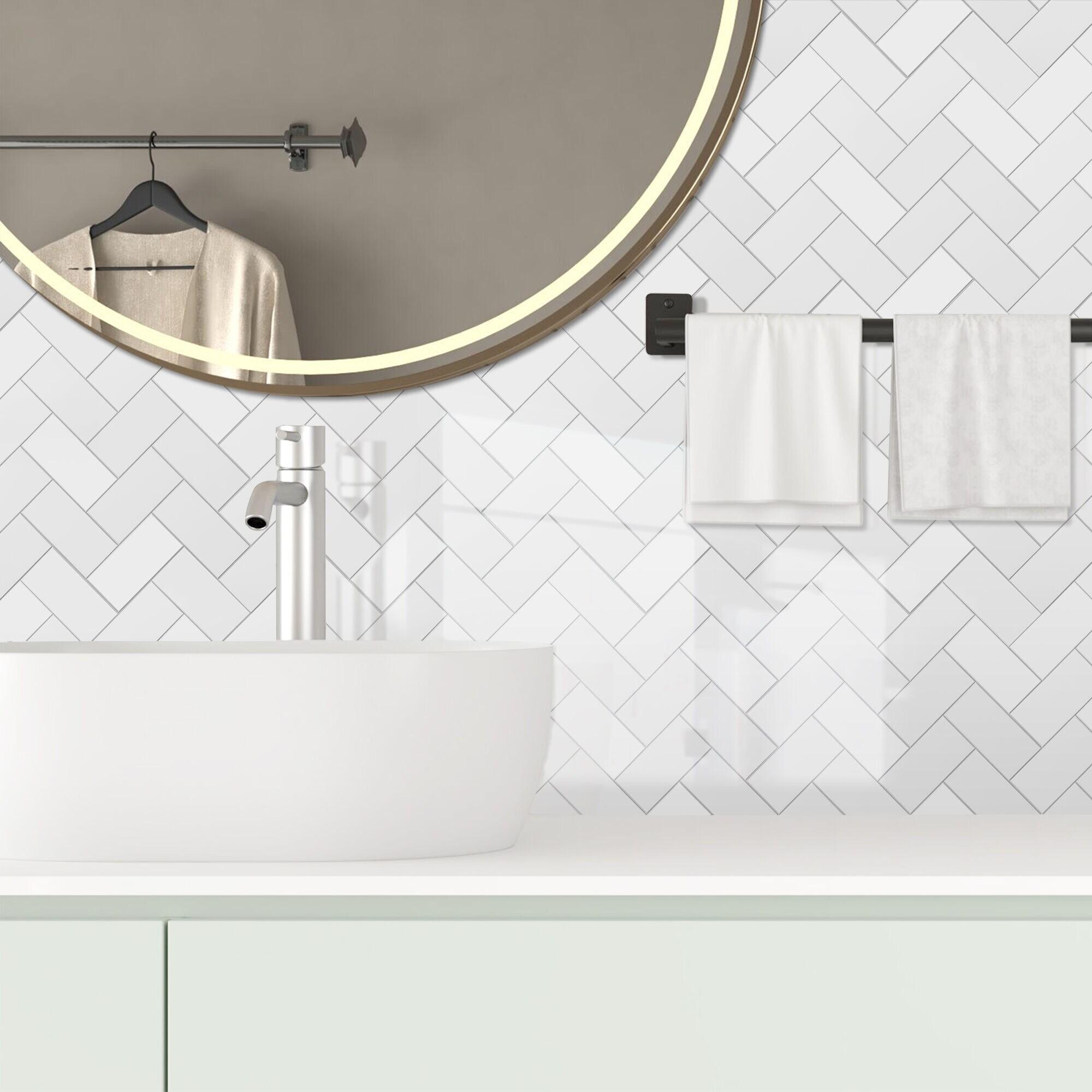 LuxySplash Drita 12-in x 18-in Ultra-Glossy Stone Composite Peel and Stick Wall Tile (3-sq. ft/ Carton)