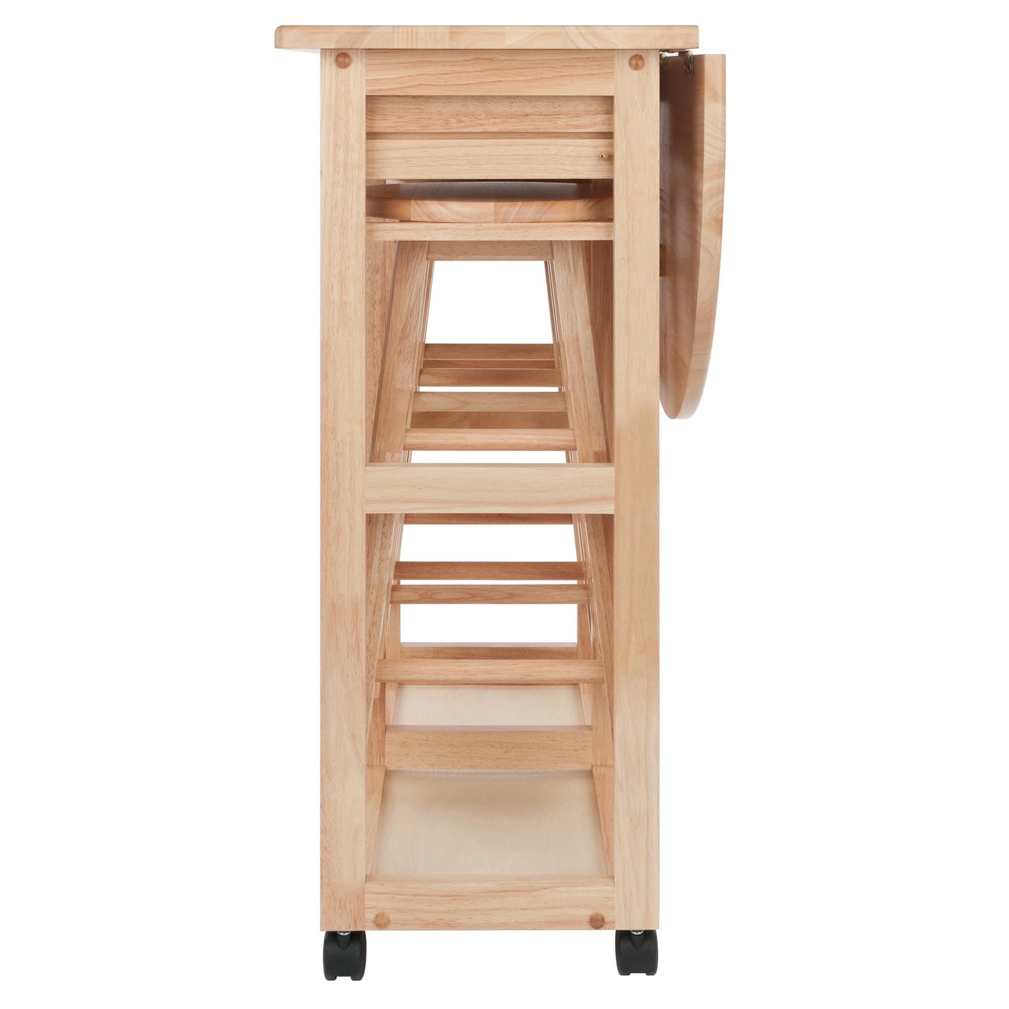 Winsome 3pc Burnett Space Saver Set Beech: Compact Folding Table with 2 Stools, Wood Frame