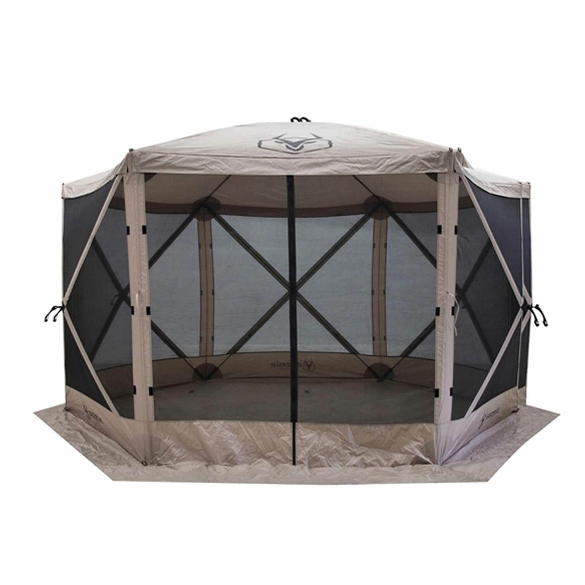 Gazelle Tents G6 8 Person 12 by 12 Pop Up 6 Sided Portable Hub Outdoor Gazebo Screen Canopy Tent with Large Main Door and Screens, Desert Sand