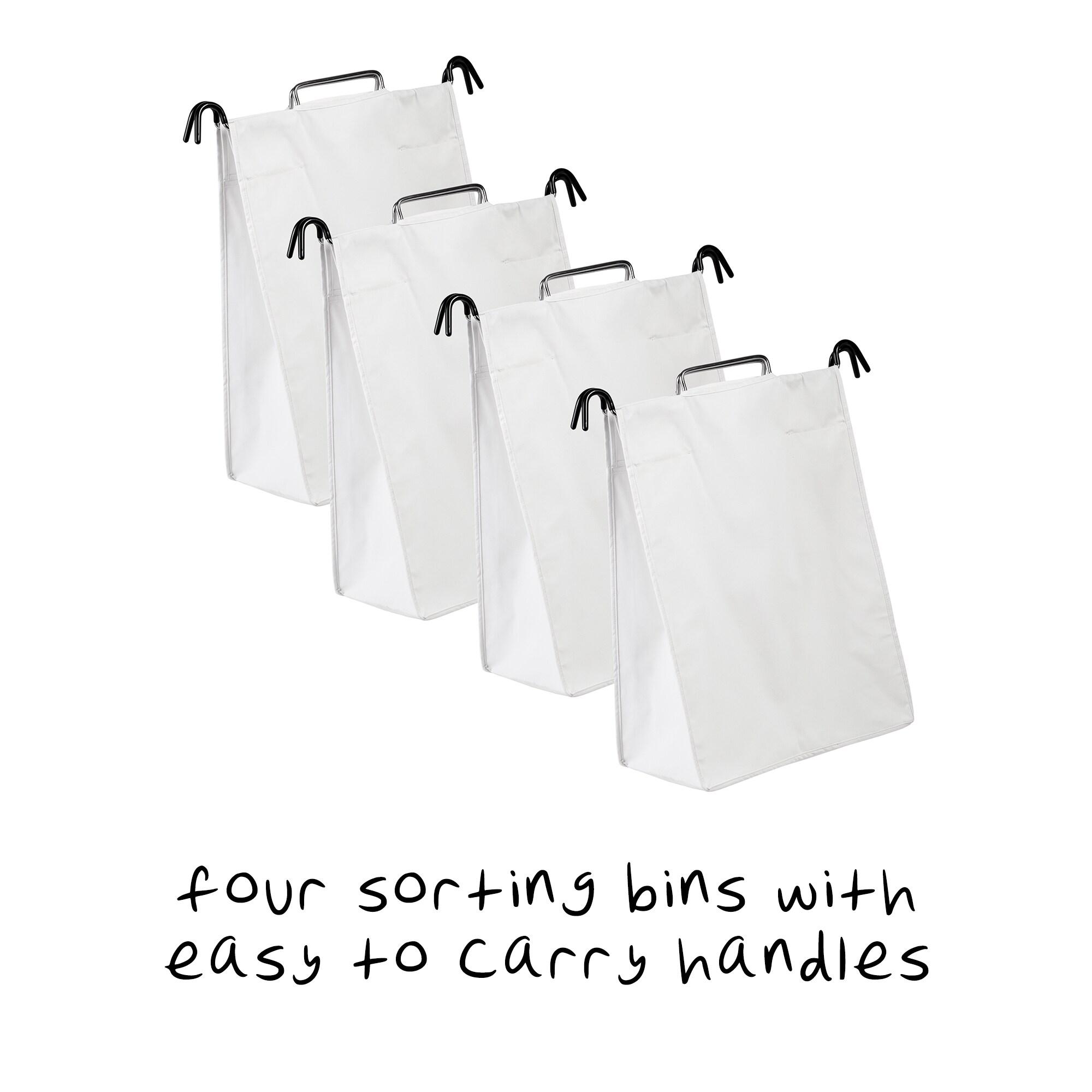 Honey-Can-Do Quad Laundry Sorter Chrome: Steel Frame, Removable Liner, Wheels, White, 4 Sorter Bags, 10 Volume Capacity