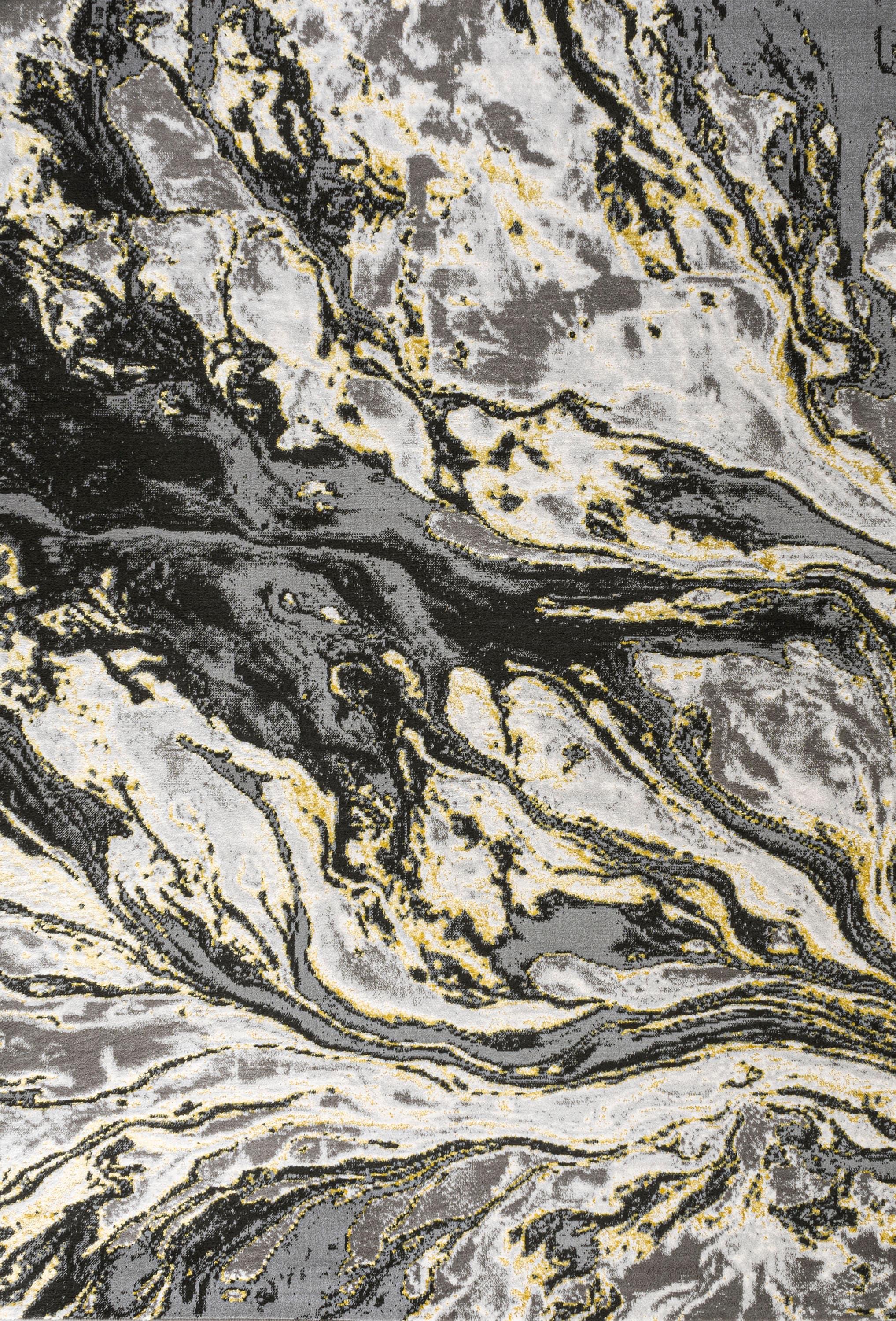 5'x8' Swirl Marbled Abstract, Black/Yellow - JONATHAN Y