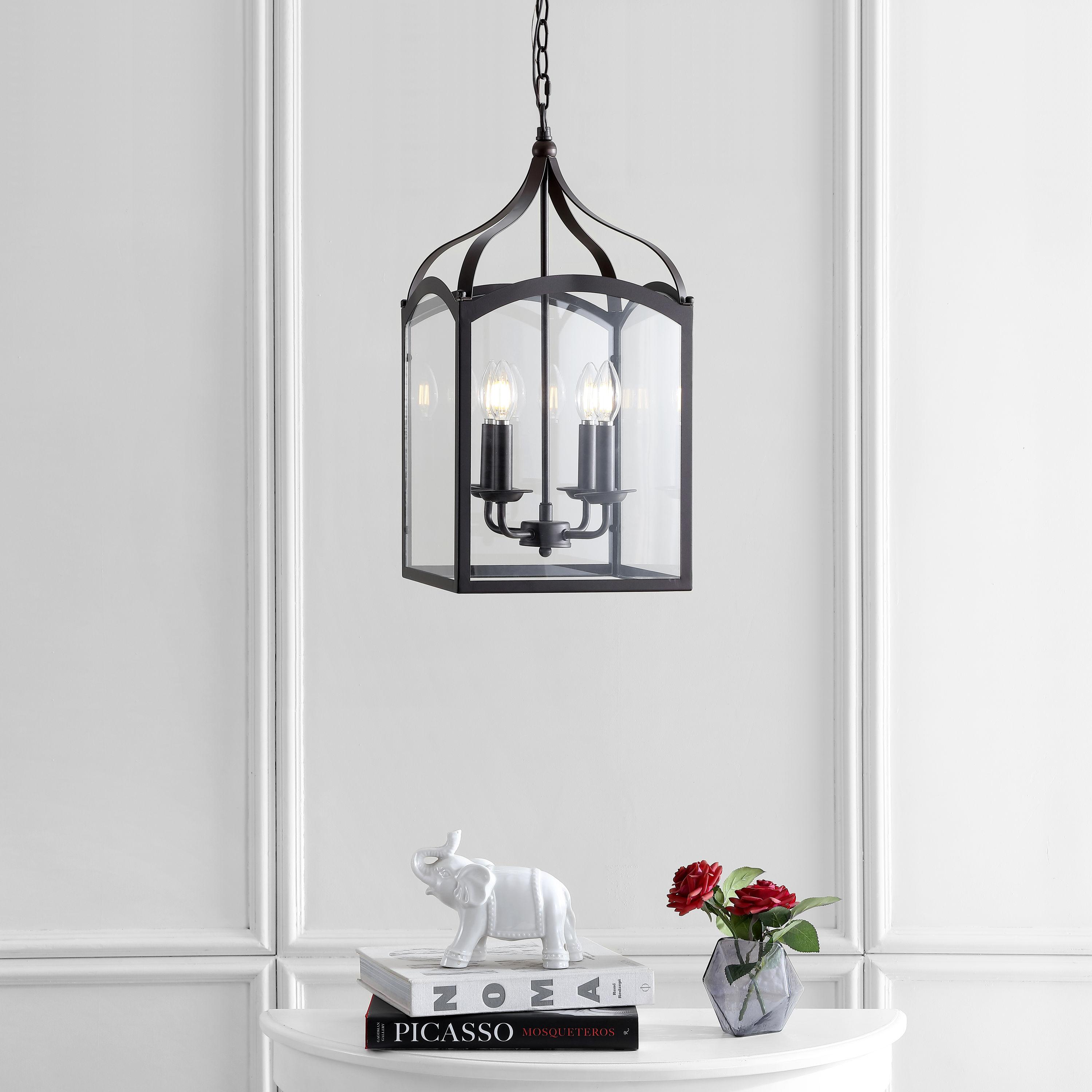 JONATHAN Y Ruth 11" 4-light Traditional Classic Lantern Metal/Glass LED Pendant, Oil Rubbed Bronze