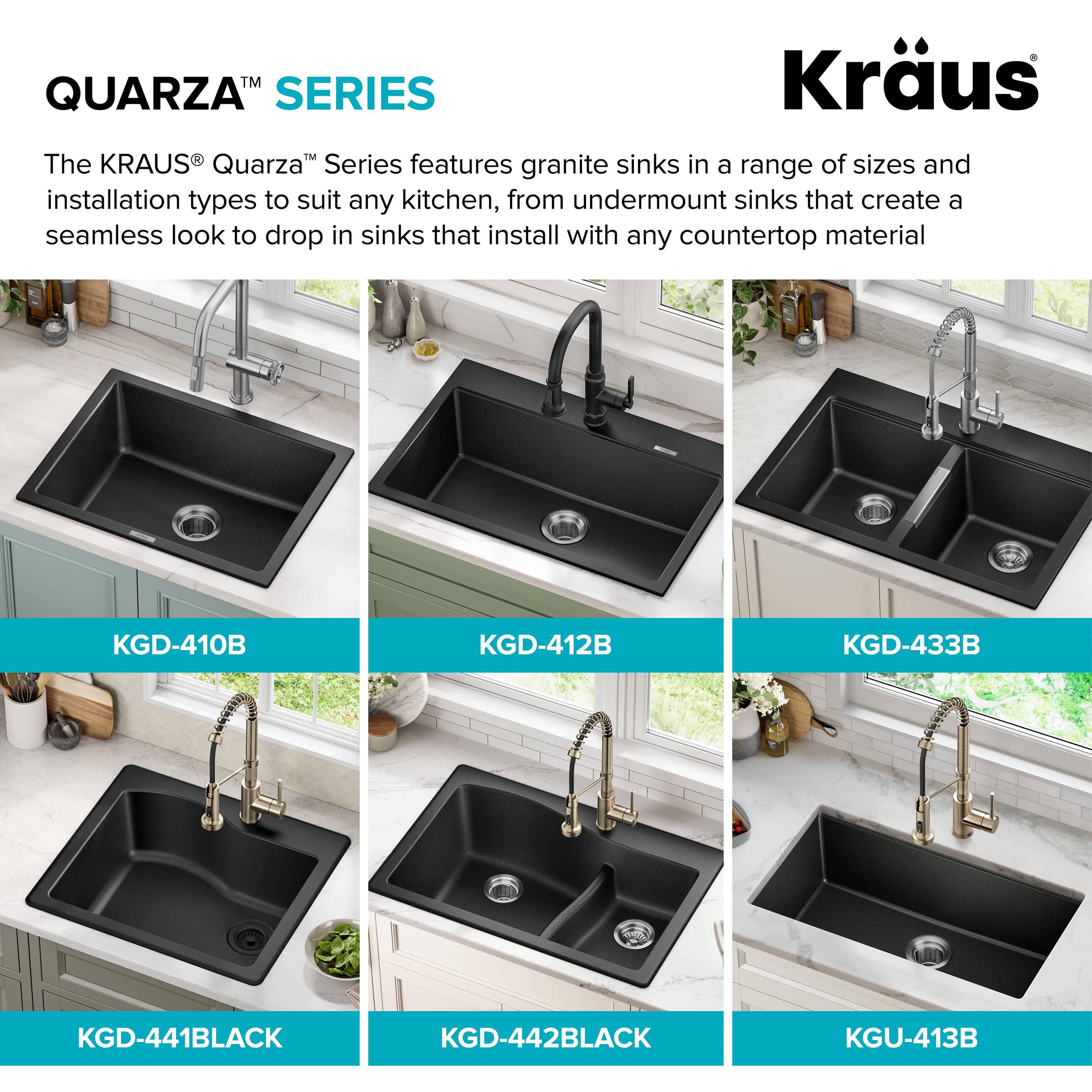 Kraus KRAUS Quarza™ 33" L Dual Mount 60/40 Double Bowl Granite Kitchen Sink KGD-442GREY