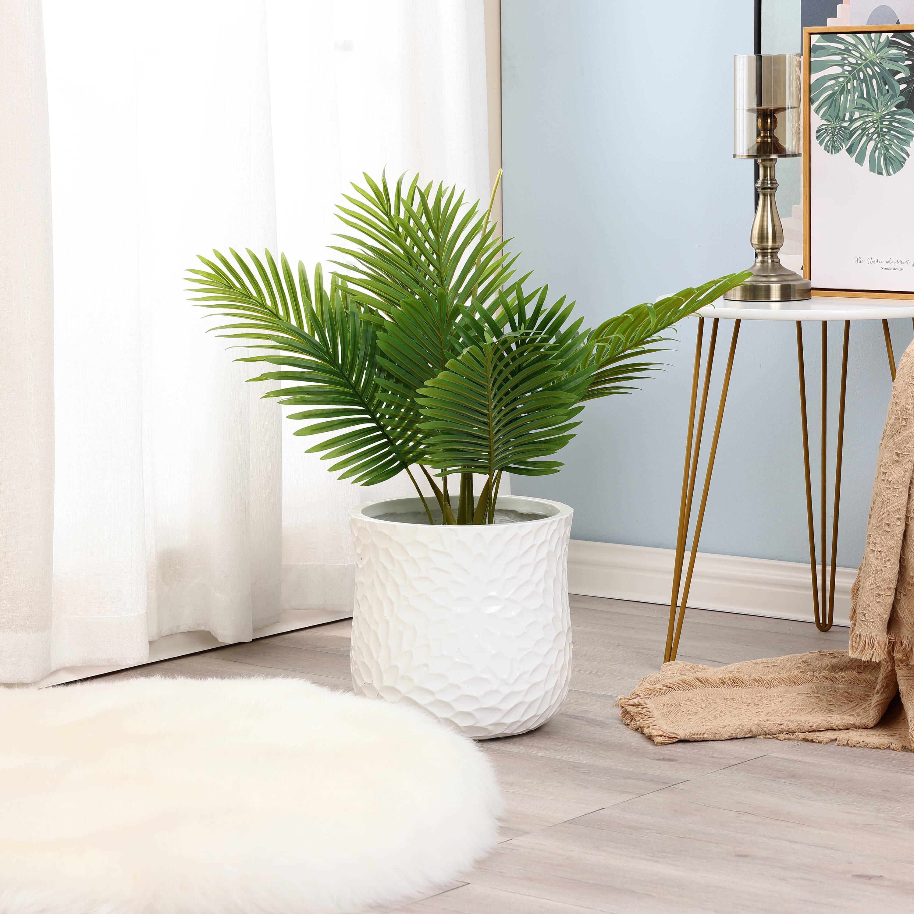 LuxenHome White MgO Floral Round Planter