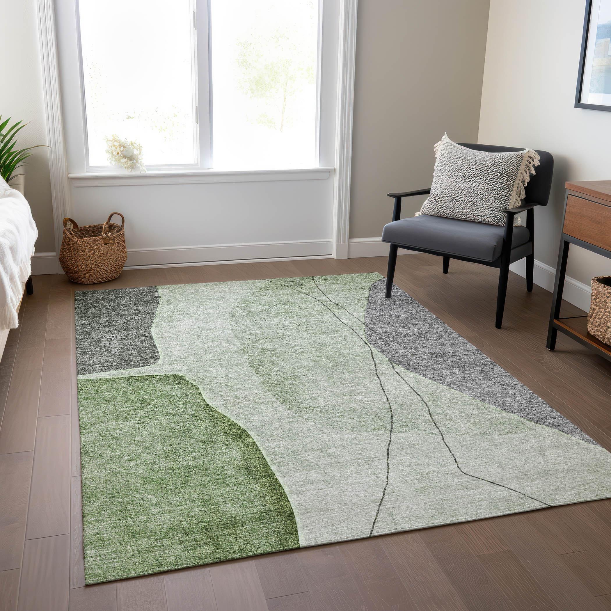 Green and Gray Abstract 8' x 10' Indoor Outdoor Area Rug