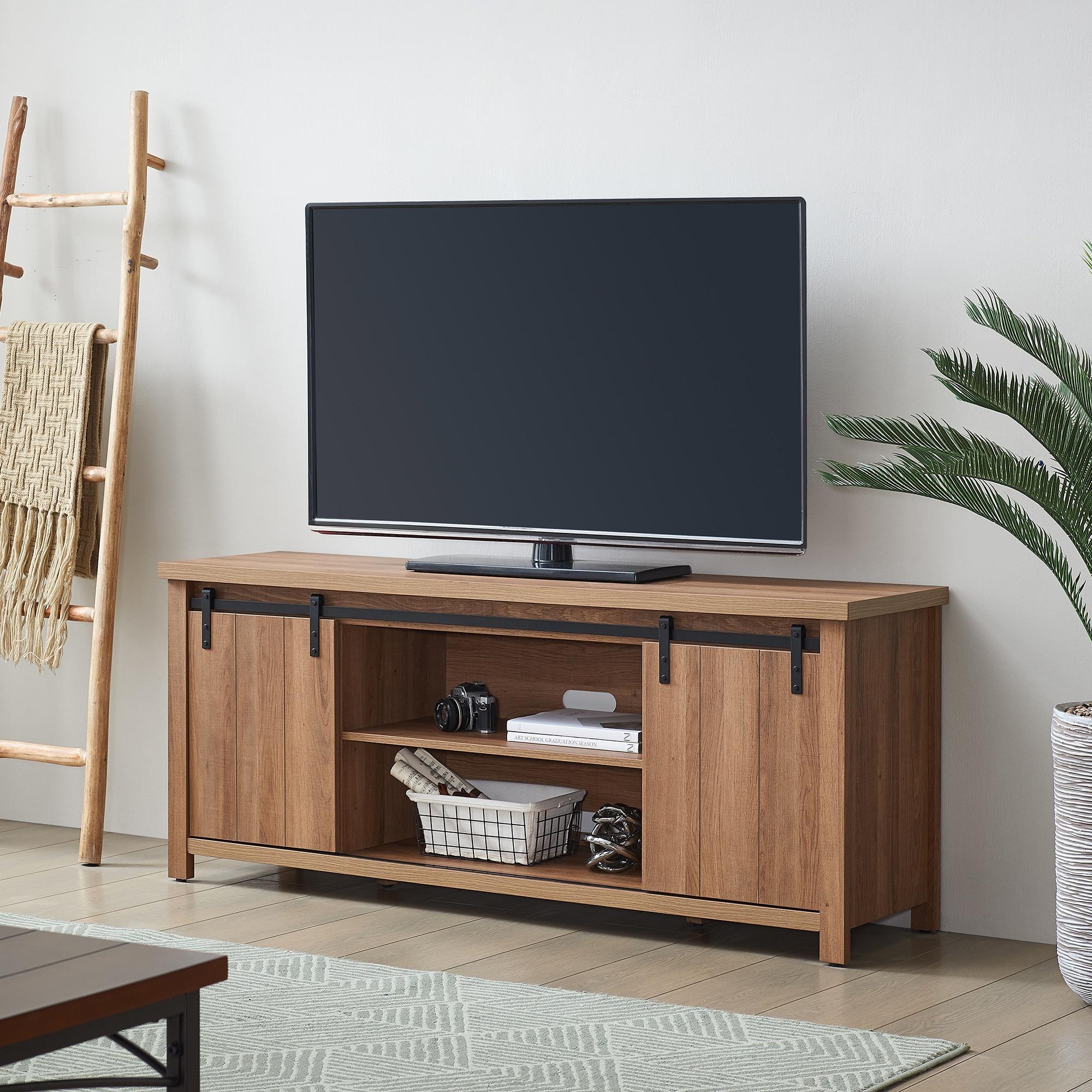 Evelyn&Zoe Deacon Rectangular TV Stand for TV's up to 65", Golden Oak