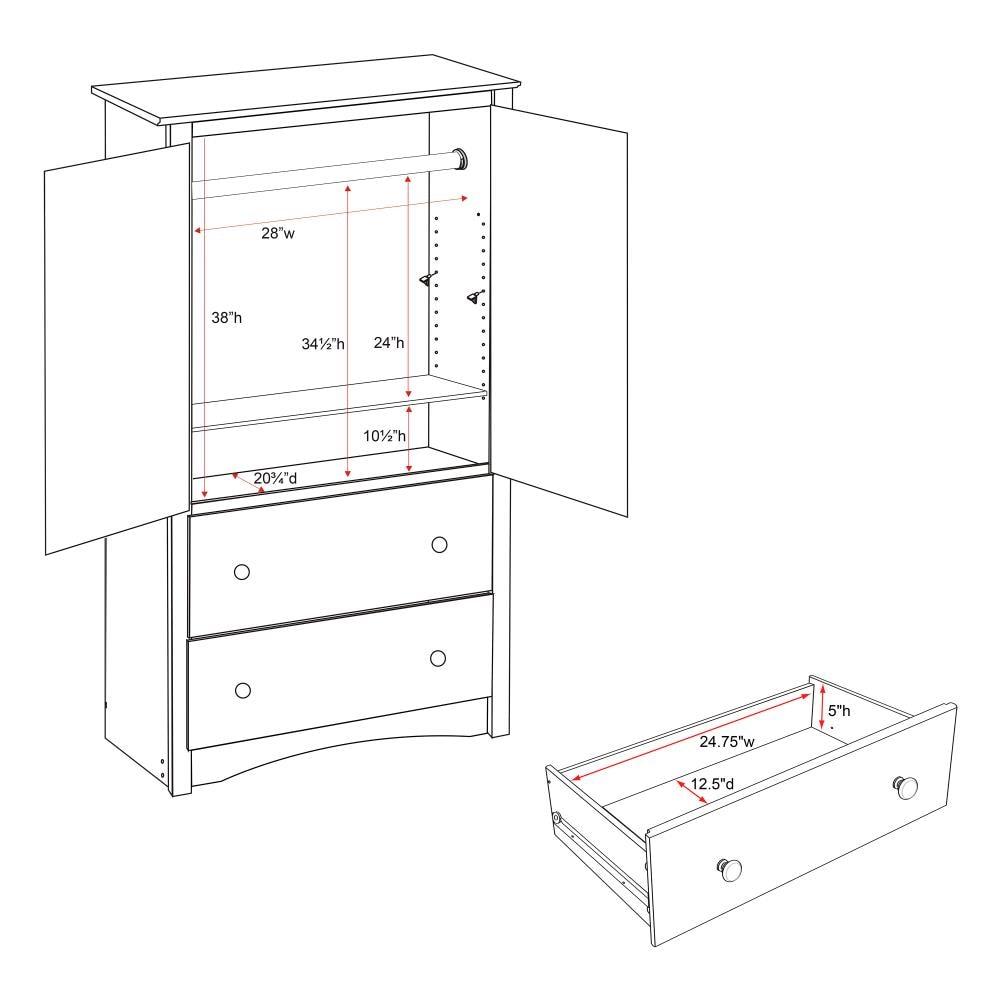 Prepac Monterey Armoire White: Transitional Style, Wood Composite, 2-Door Wardrobe for Hanging Clothes