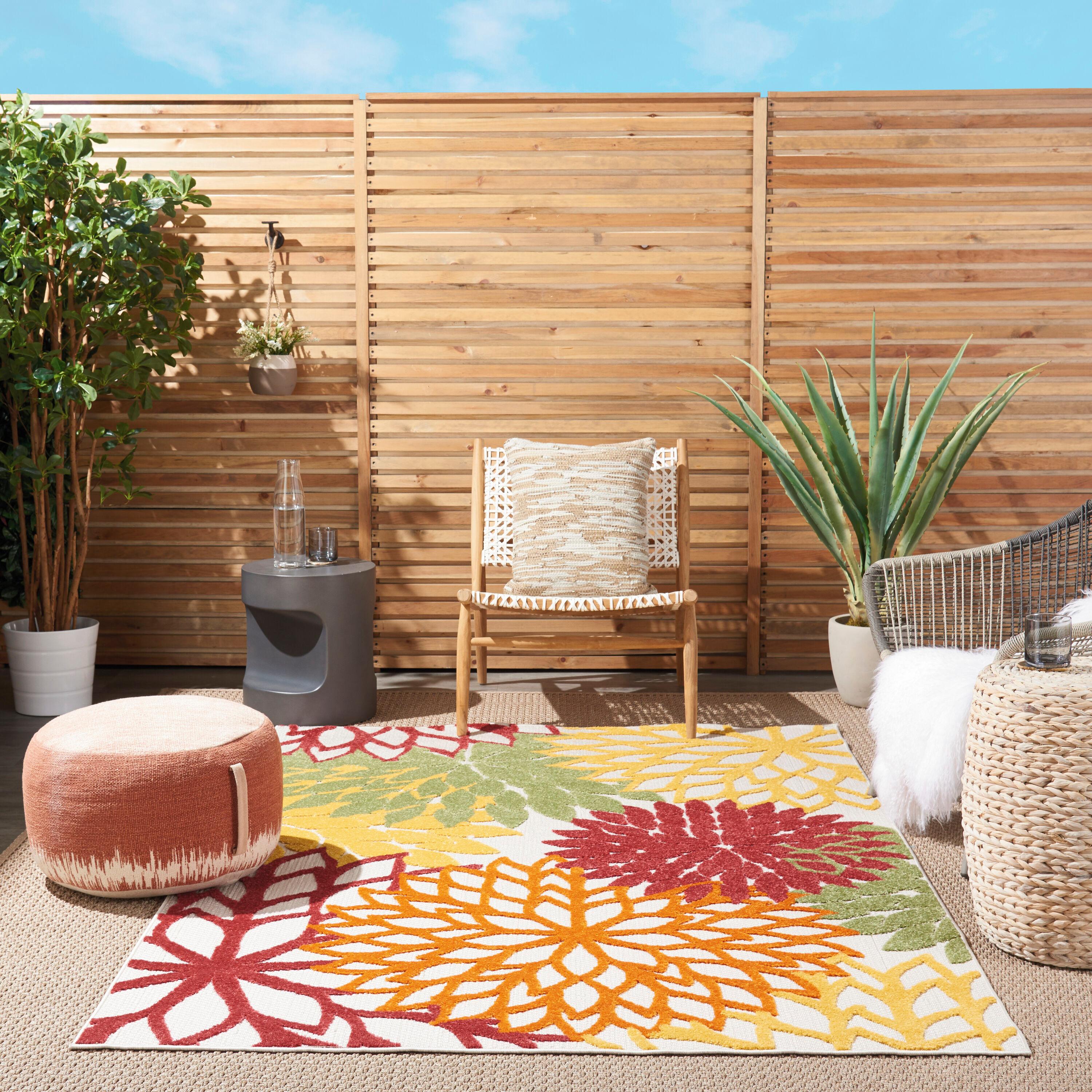 Nourison Aloha Floral Bloom Flatweave High-Low Indoor Outdoor Area Rug Red Multi Colored 3'6" x 5'6"
