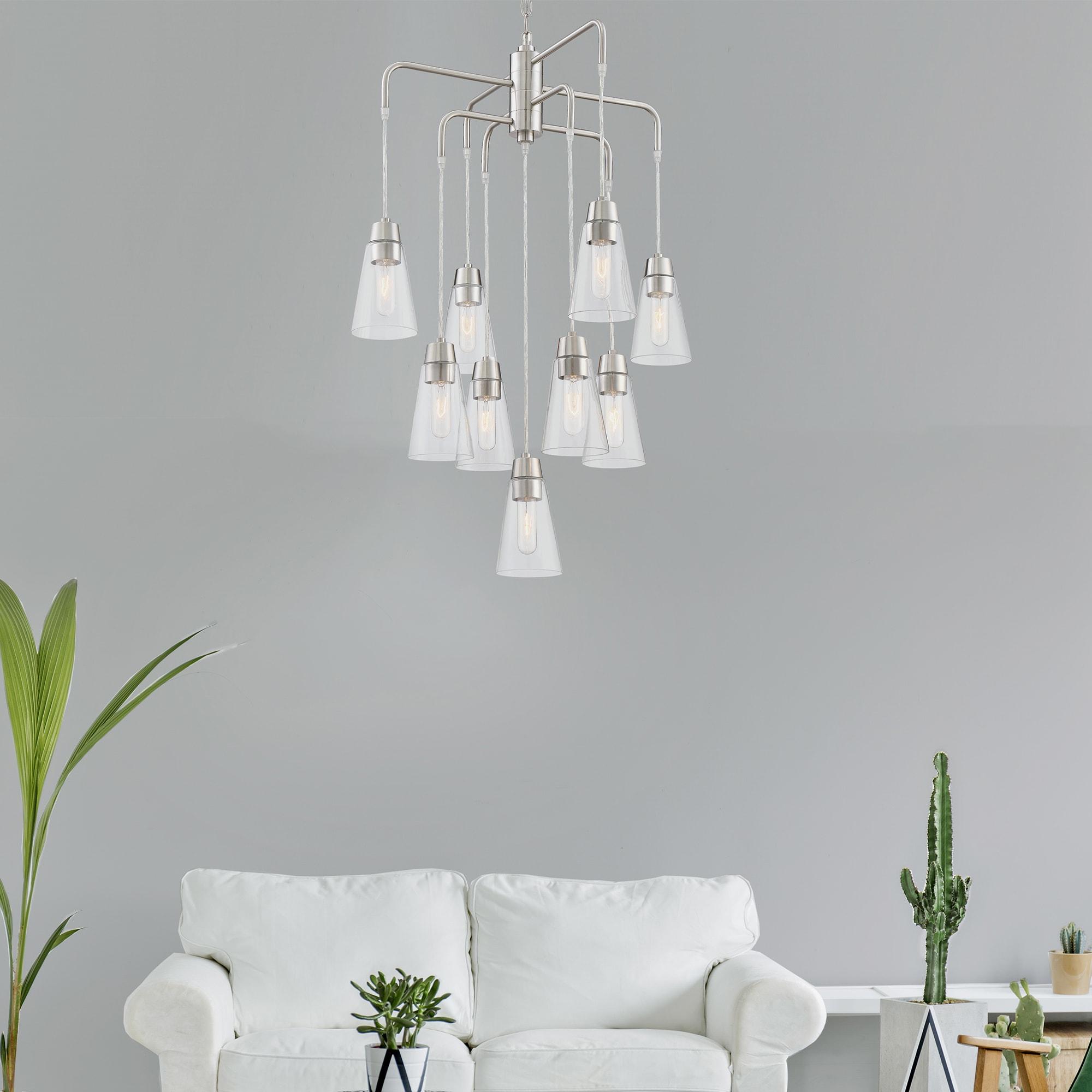 Echo Satin Platinum 9-Light Chandelier with Clear Glass Shades