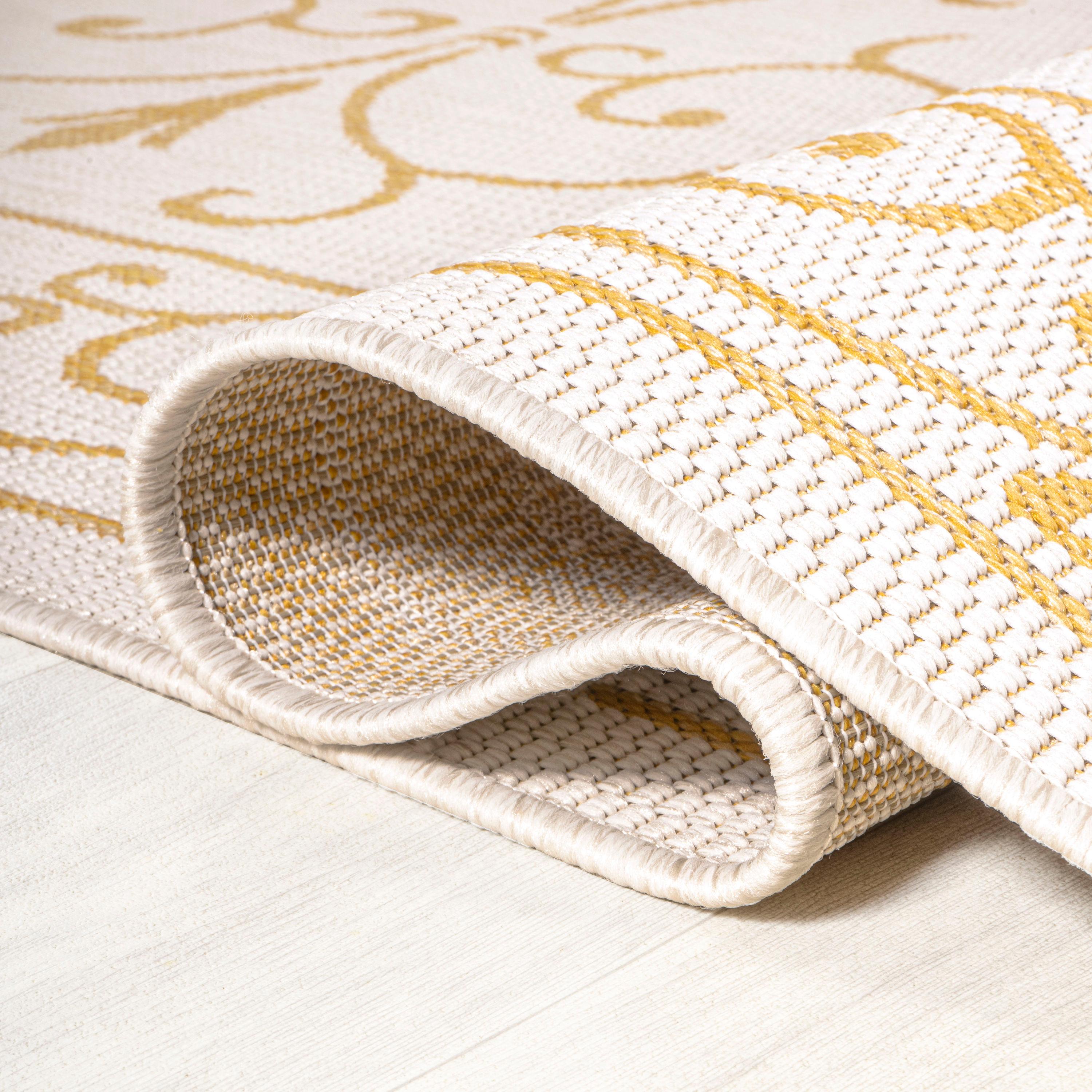 5' x 8' Charleston Vintage Filigree Textured Weave Indoor/Outdoor Area Rug, Cream/Yellow - JONATHAN Y