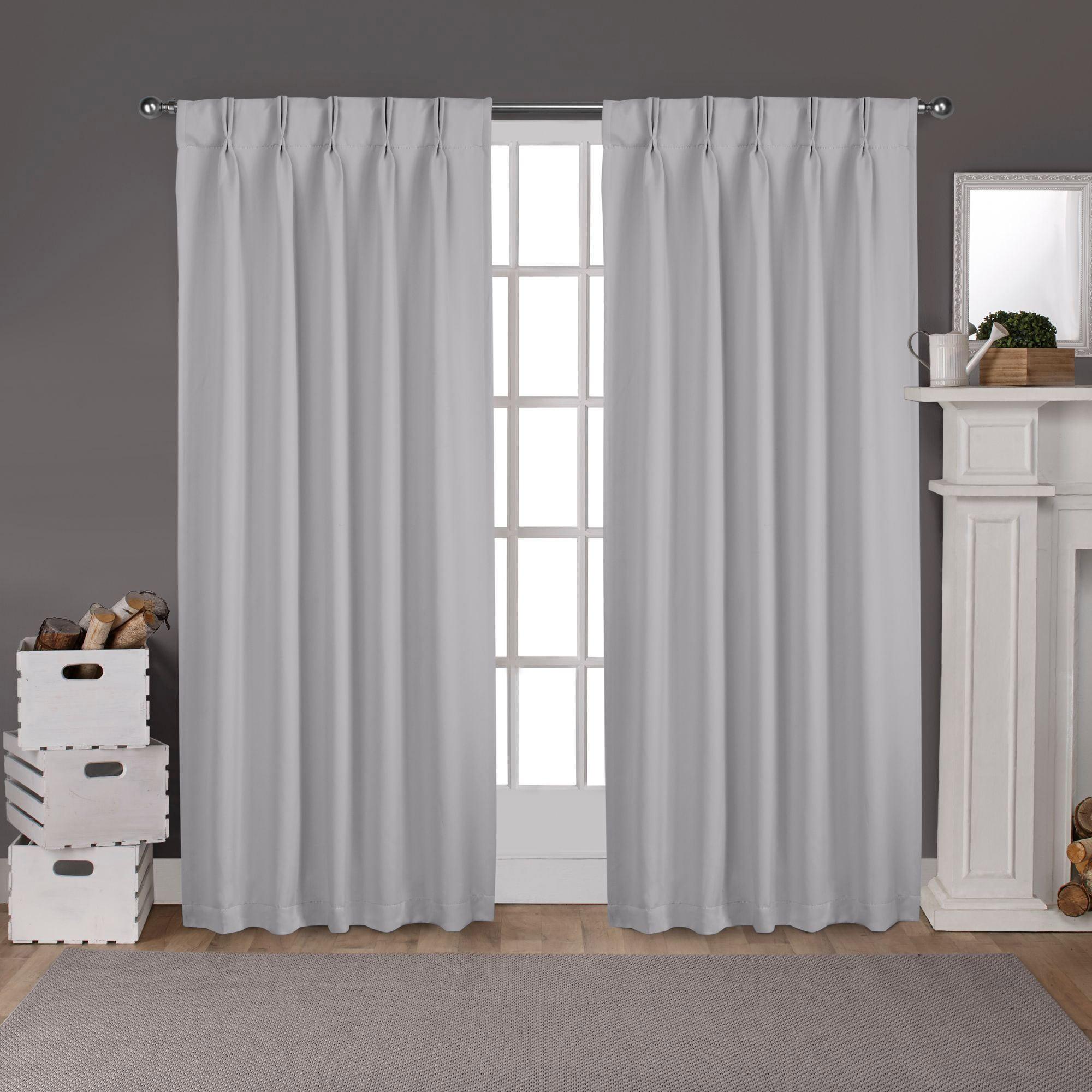 Set of 2 96"x52" Sateen Pinch Pleat Woven Blackout Back Tab Window Curtain Panel Silver - Exclusive Home