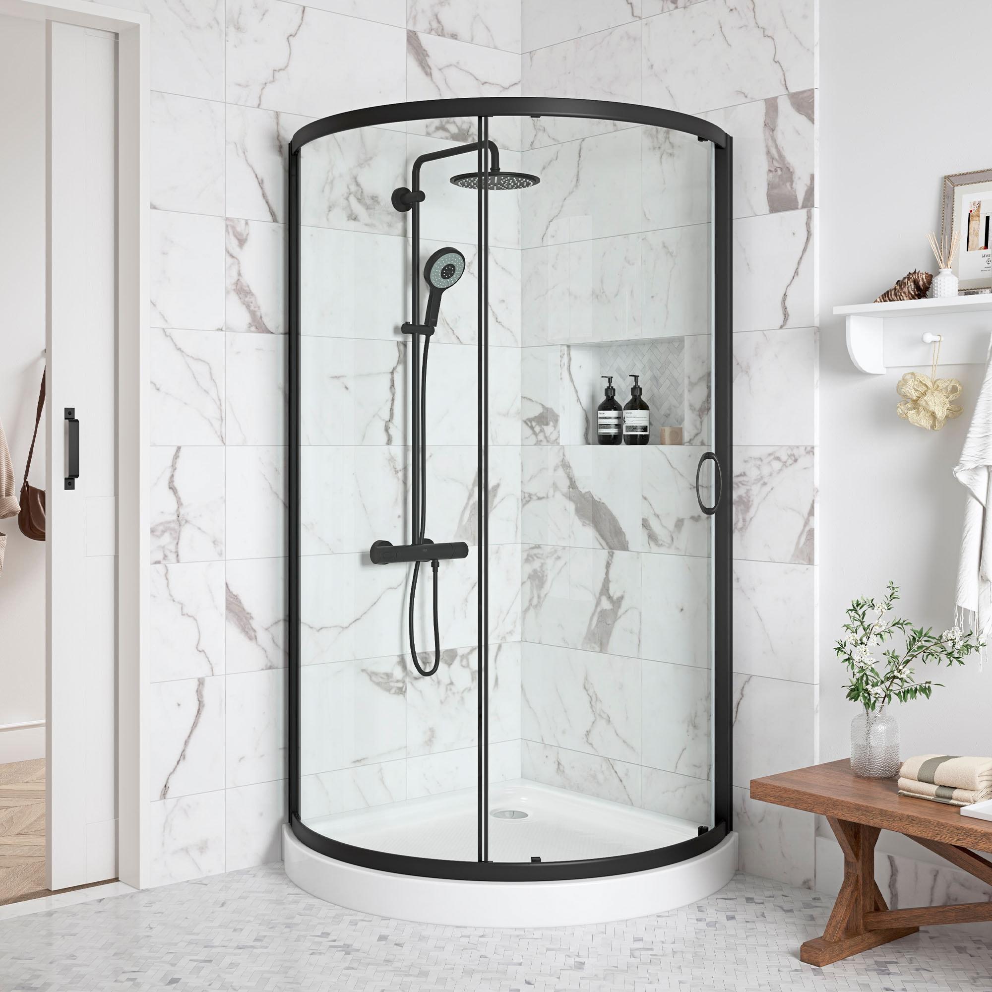 OVE Decors Breeze Premium 33 in. Framed Round Shower Kit w/ Clear Glass, Base