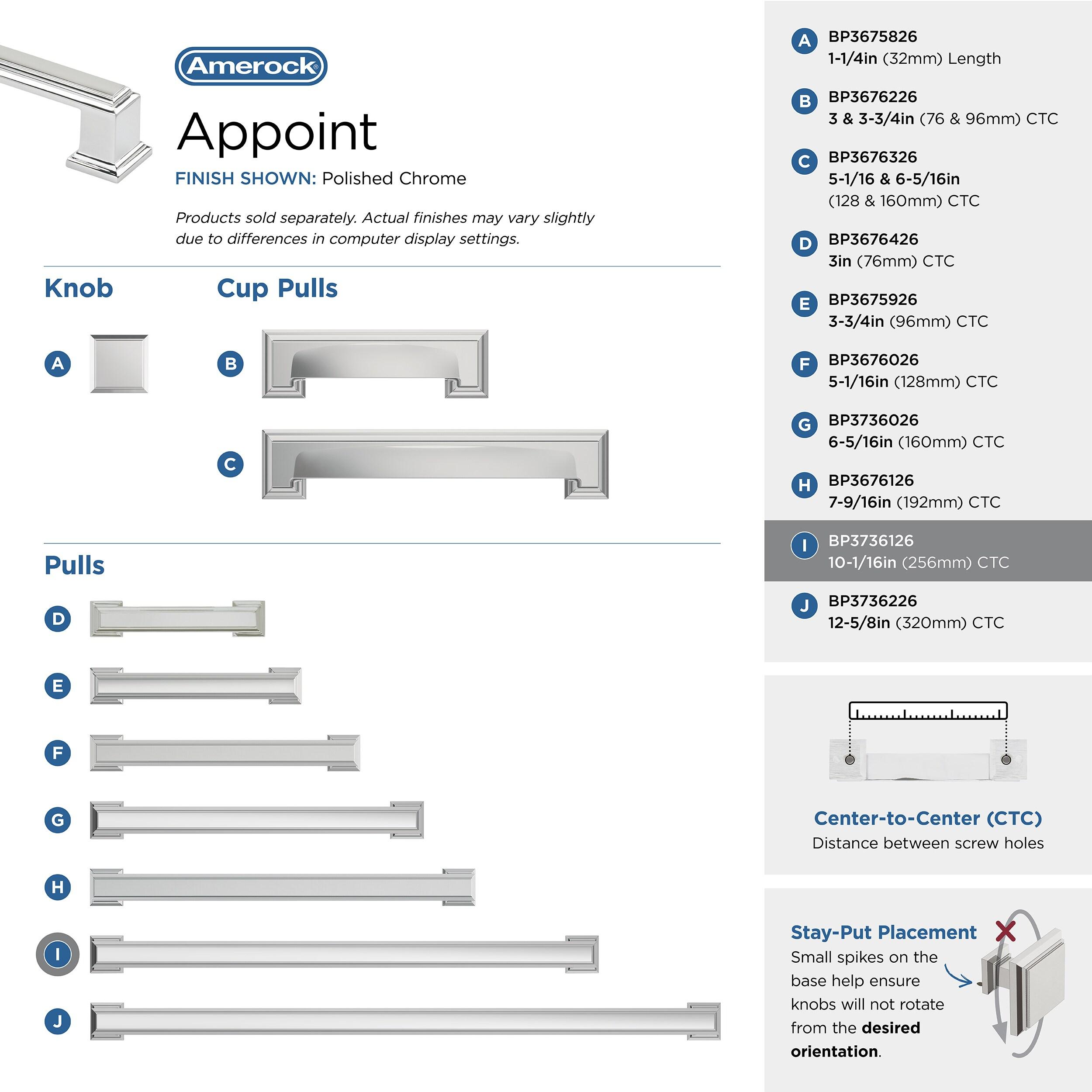 Amerock Appoint 10-1/16 inch (256mm) Center-to-Center Polished Chrome Cabinet Pull