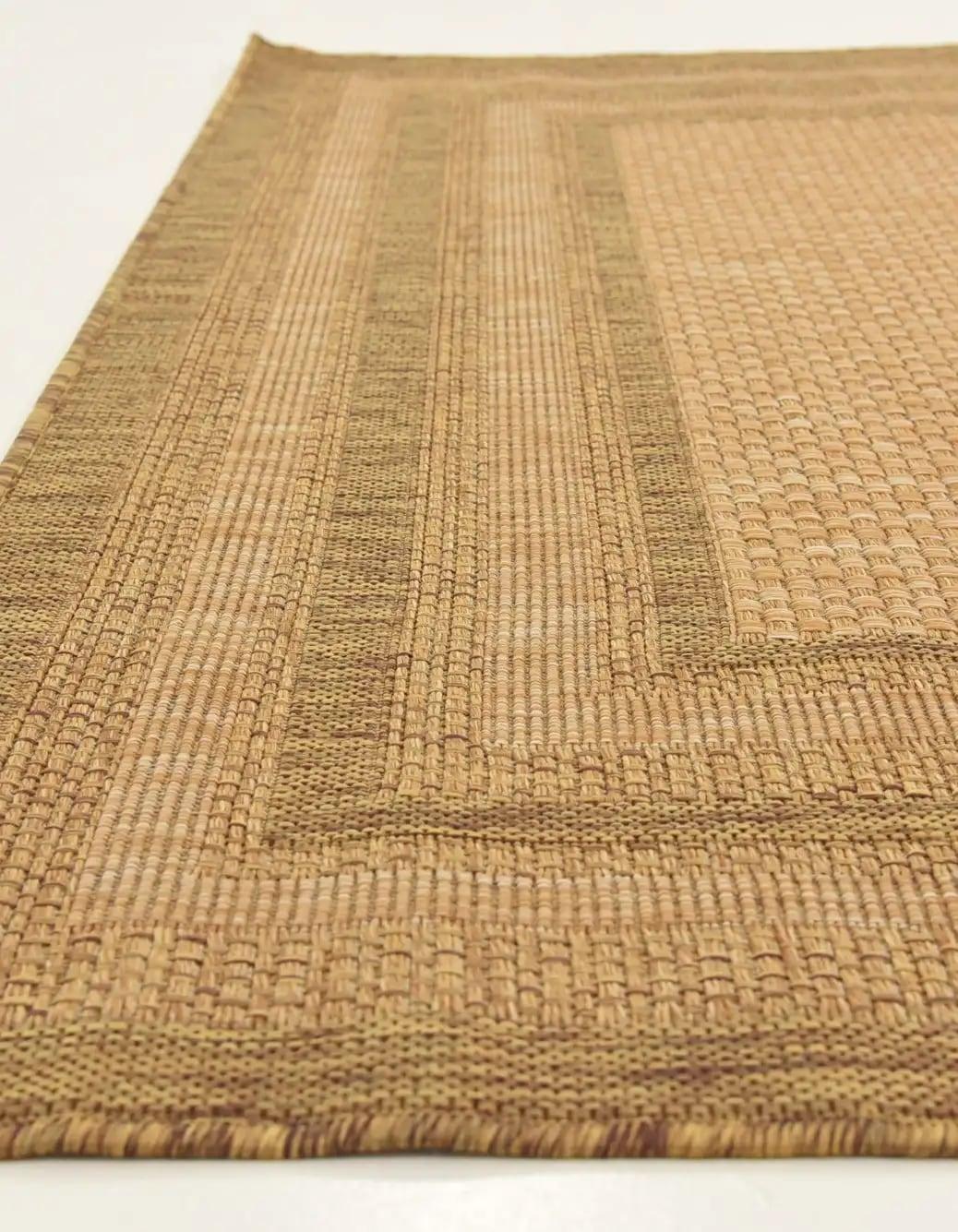 Multi Border Easy-Care Square Outdoor Rug 6' - Light Brown