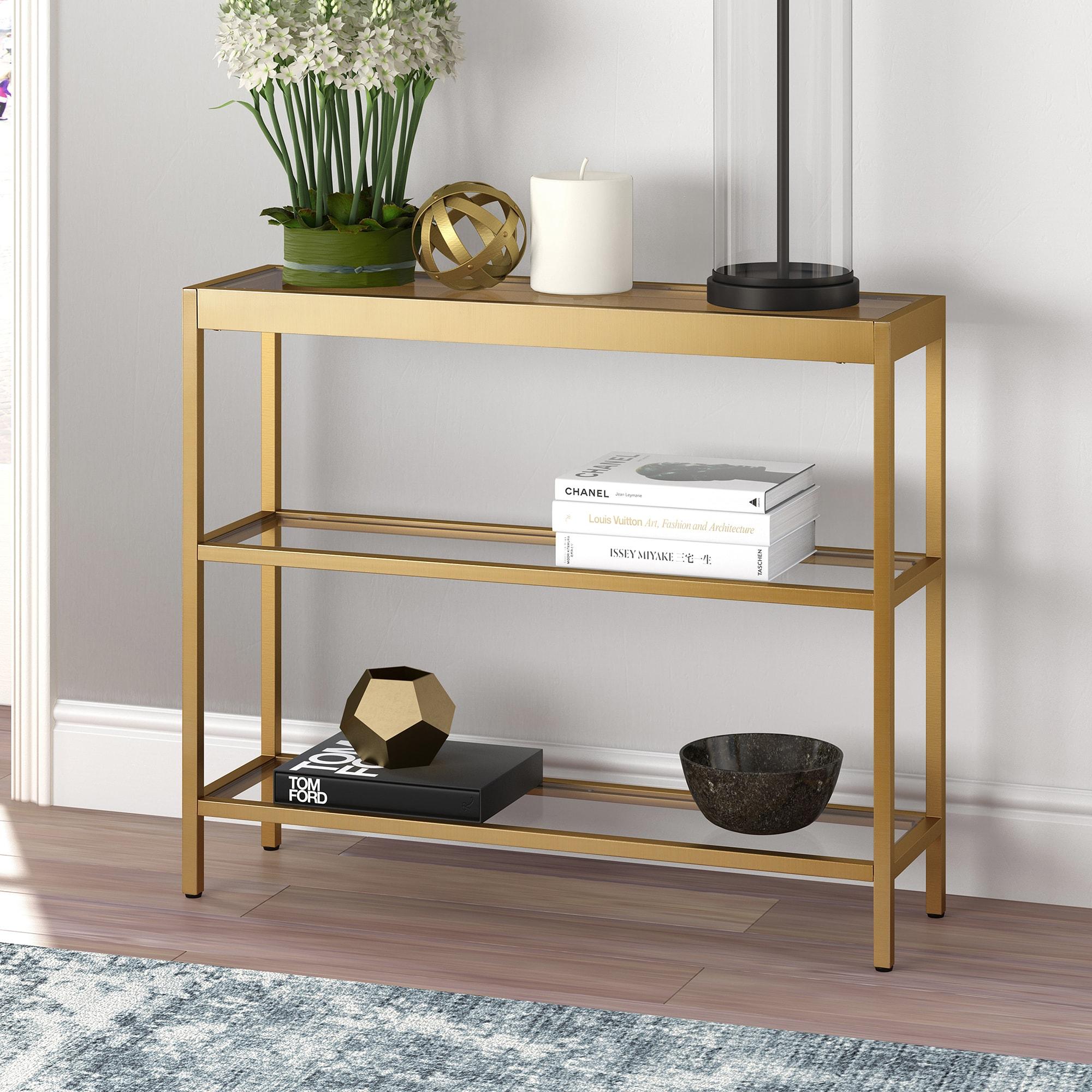 Evelyn&Zoe Alexis 36" Wide Rectangular Console Table, Brass