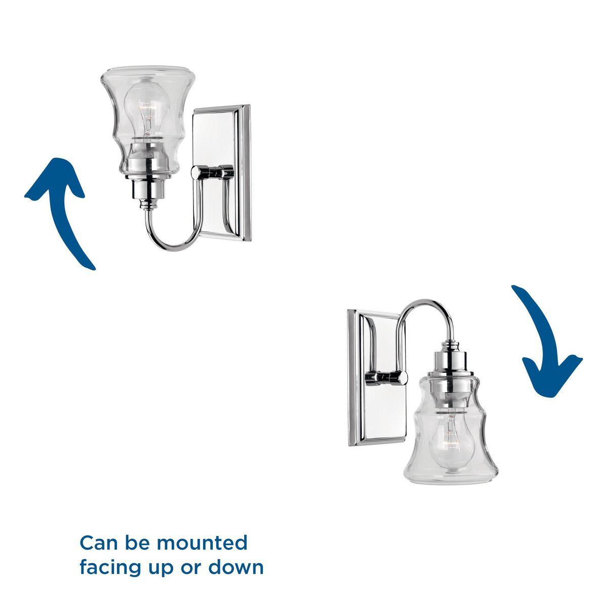 Progress Lighting Litchfield 1-Light Bath Vanity, Polished Chrome, Clear Glass Shade