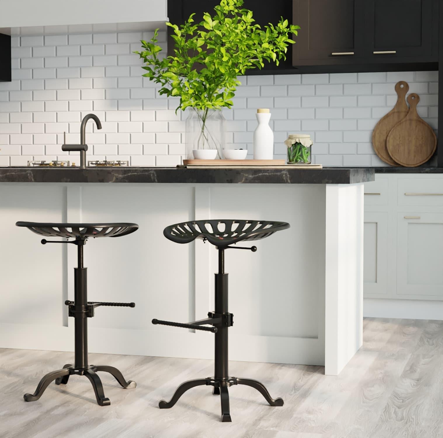 Carolina Living Adjustable Tractor Seat Counter Height Barstool Black: Vintage Style, Iron Base, 22-33" Height