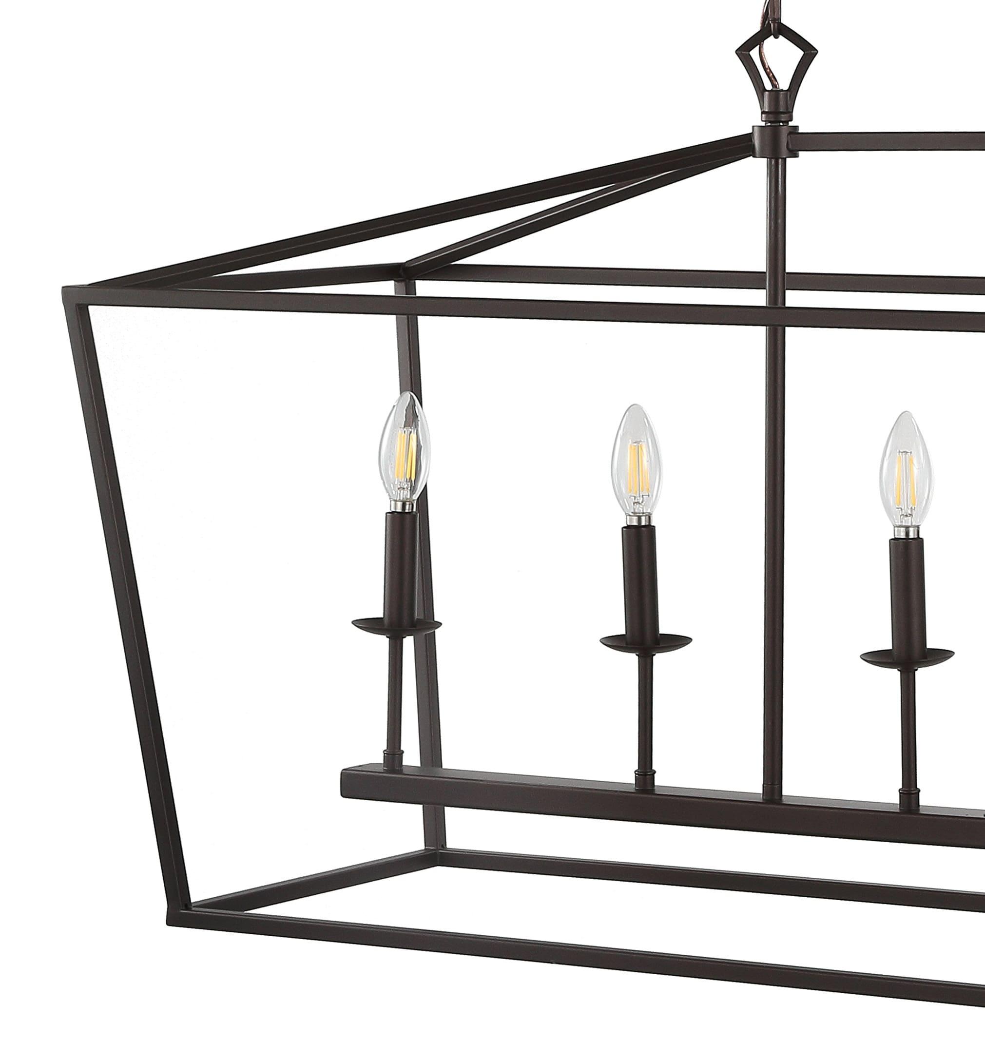 Pagoda 49" Linear 6-Bulb Lantern Metal LED Pendant, Oil Rubbed Bronze