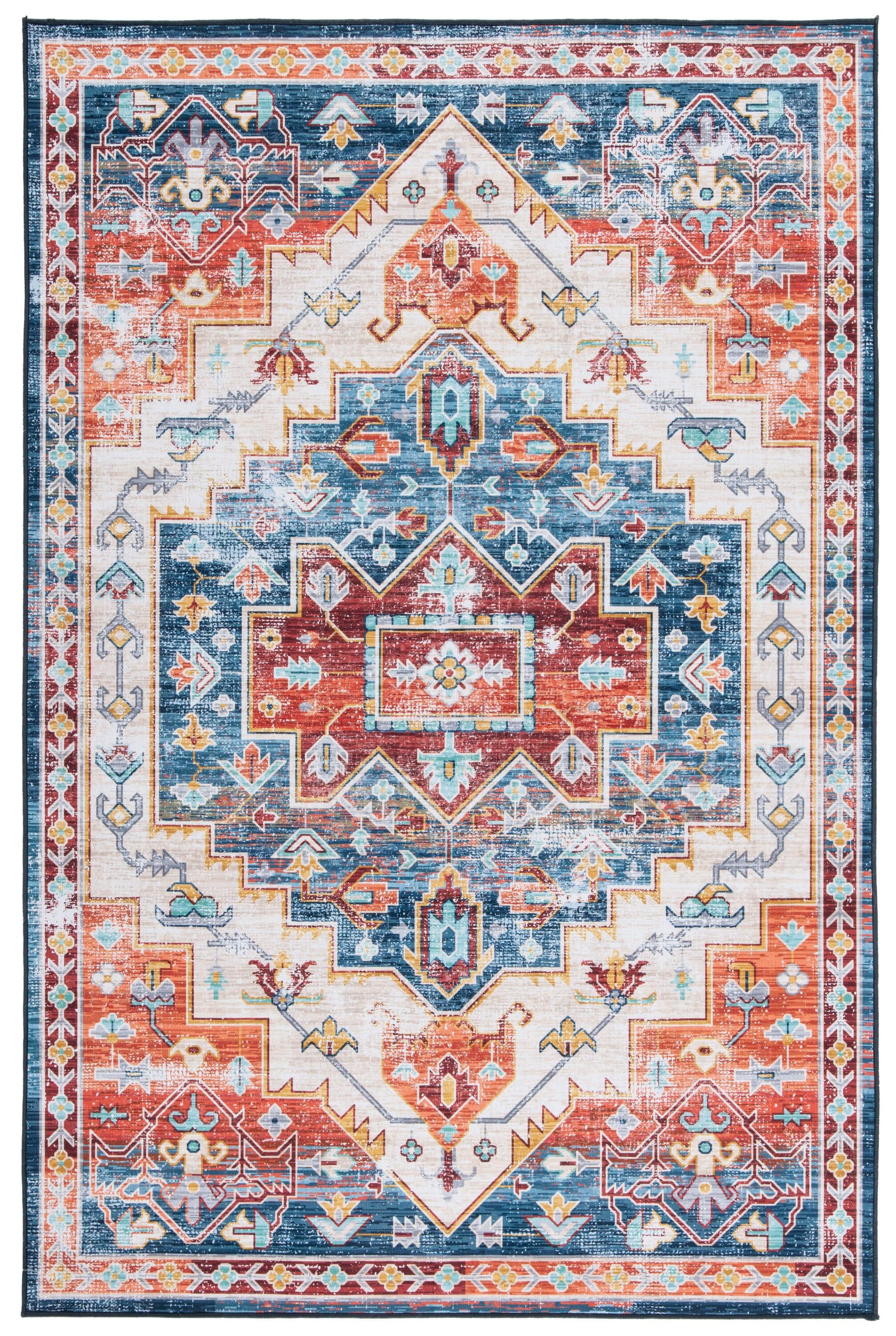 Tucson Vintage Persian TSN116 Power Loomed Machine Washable Skid-Resistant Indoor Accent Rug - Blue/Rust - 3'x5' - Safavieh