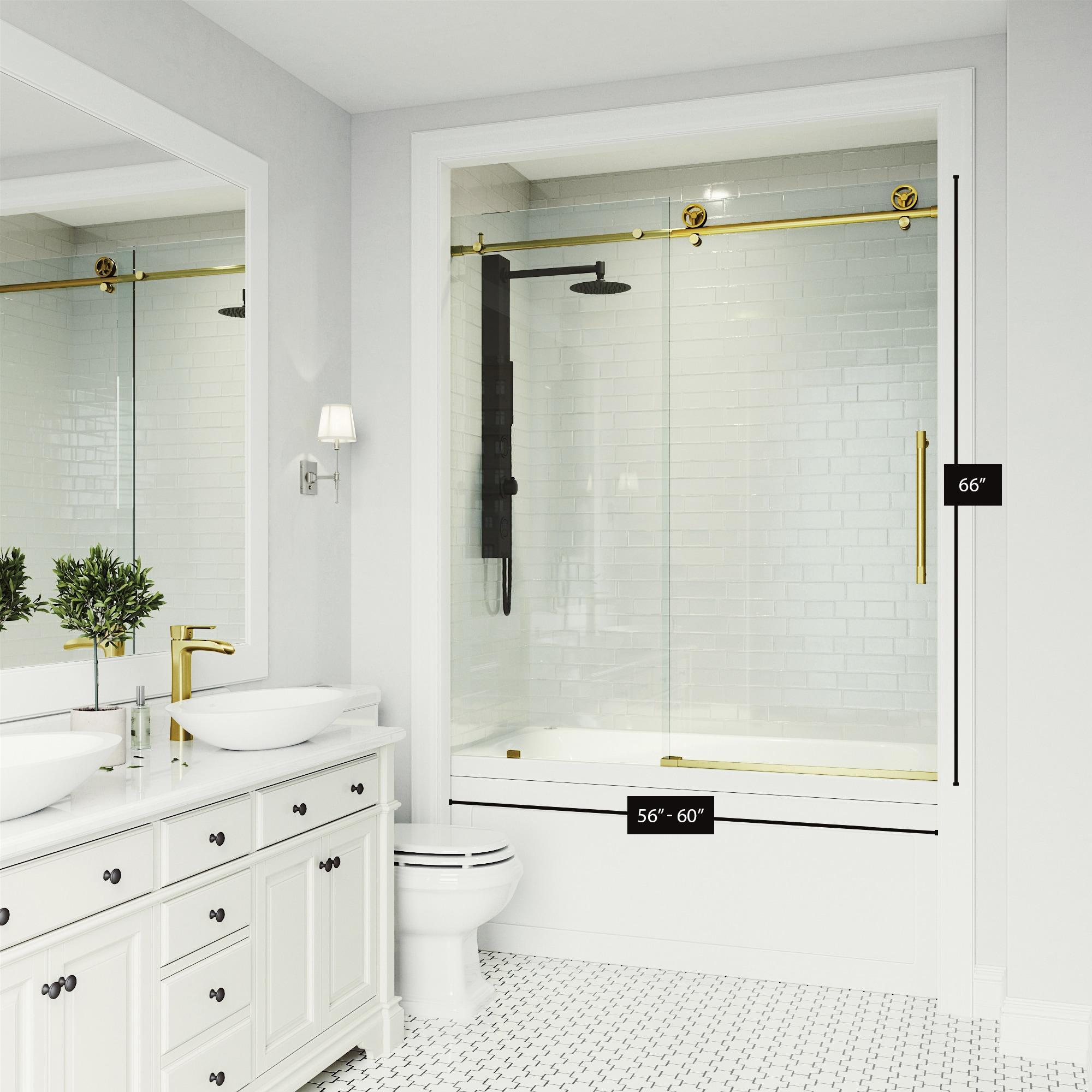 Cass 56-60" W x 66" H Sliding Frameless Tub Door with 3/8" Clear Glass