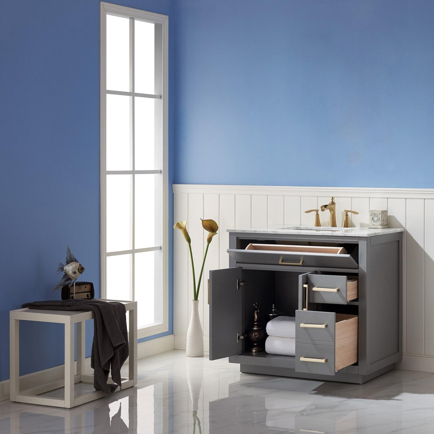 Ivy 36" Marble Countertop Single Vanity w/o Mirror Gray