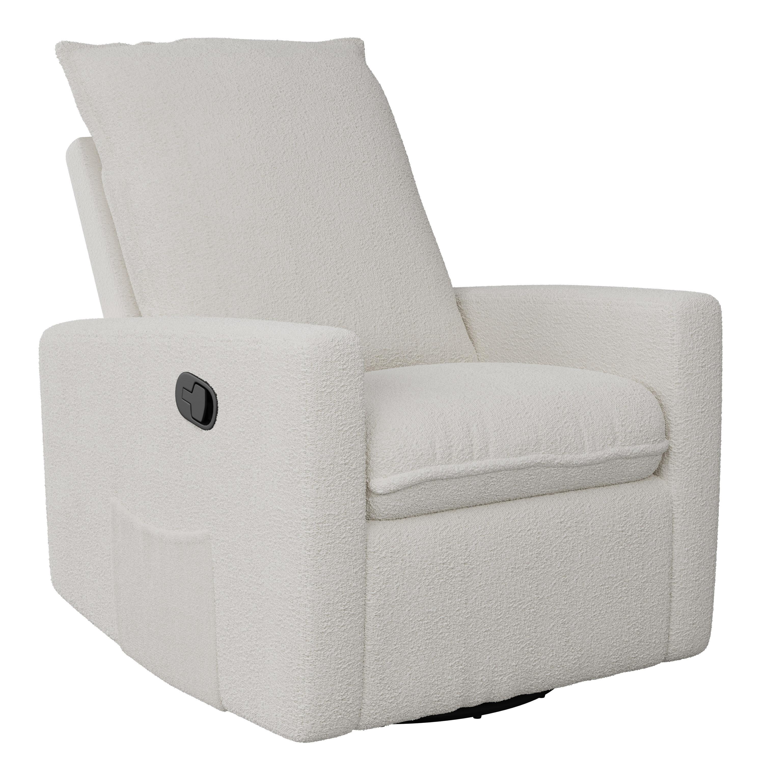 Caillie Boucle Glider Recliner Chair White - CorLiving: Nursery Bedroom Soothing Motion, Hardwood Frame