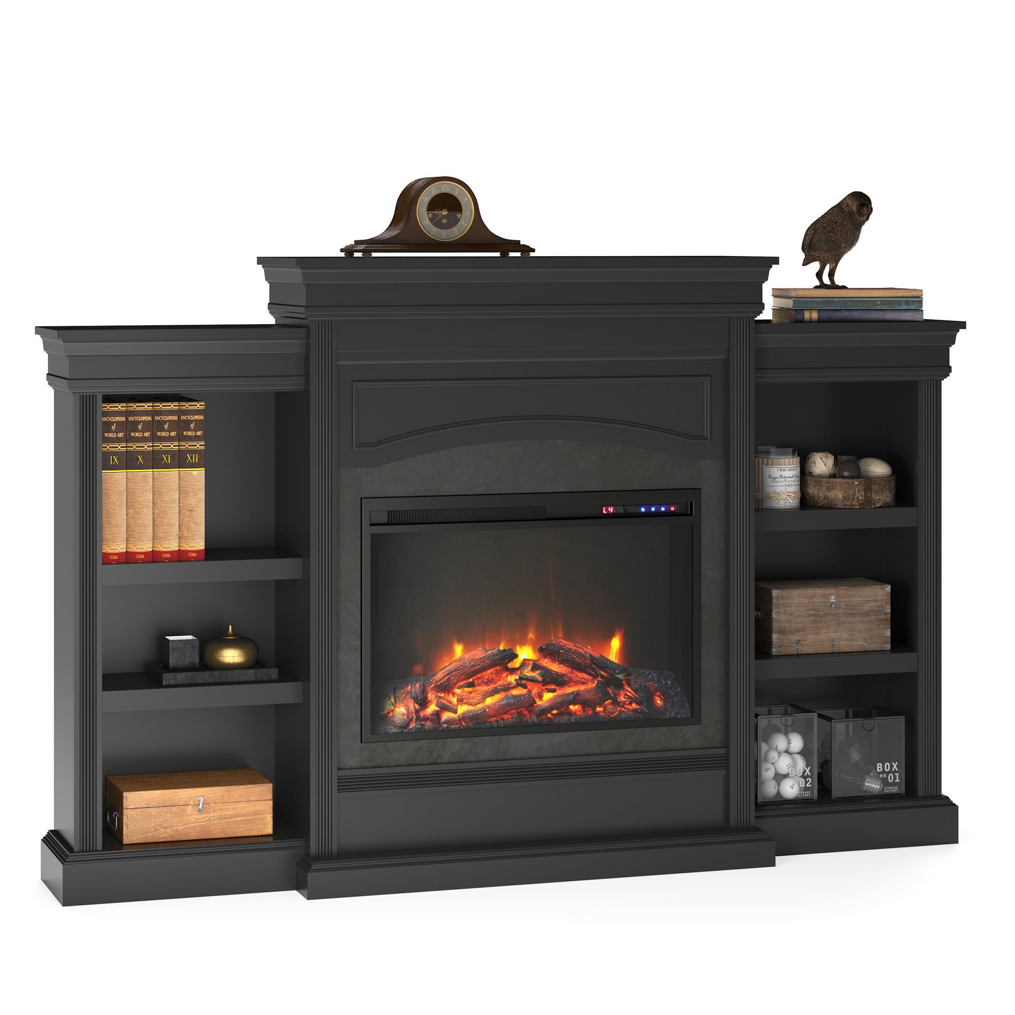 Ameriwood Home Lamont Mantel Electric Fireplace Space Heater, Black