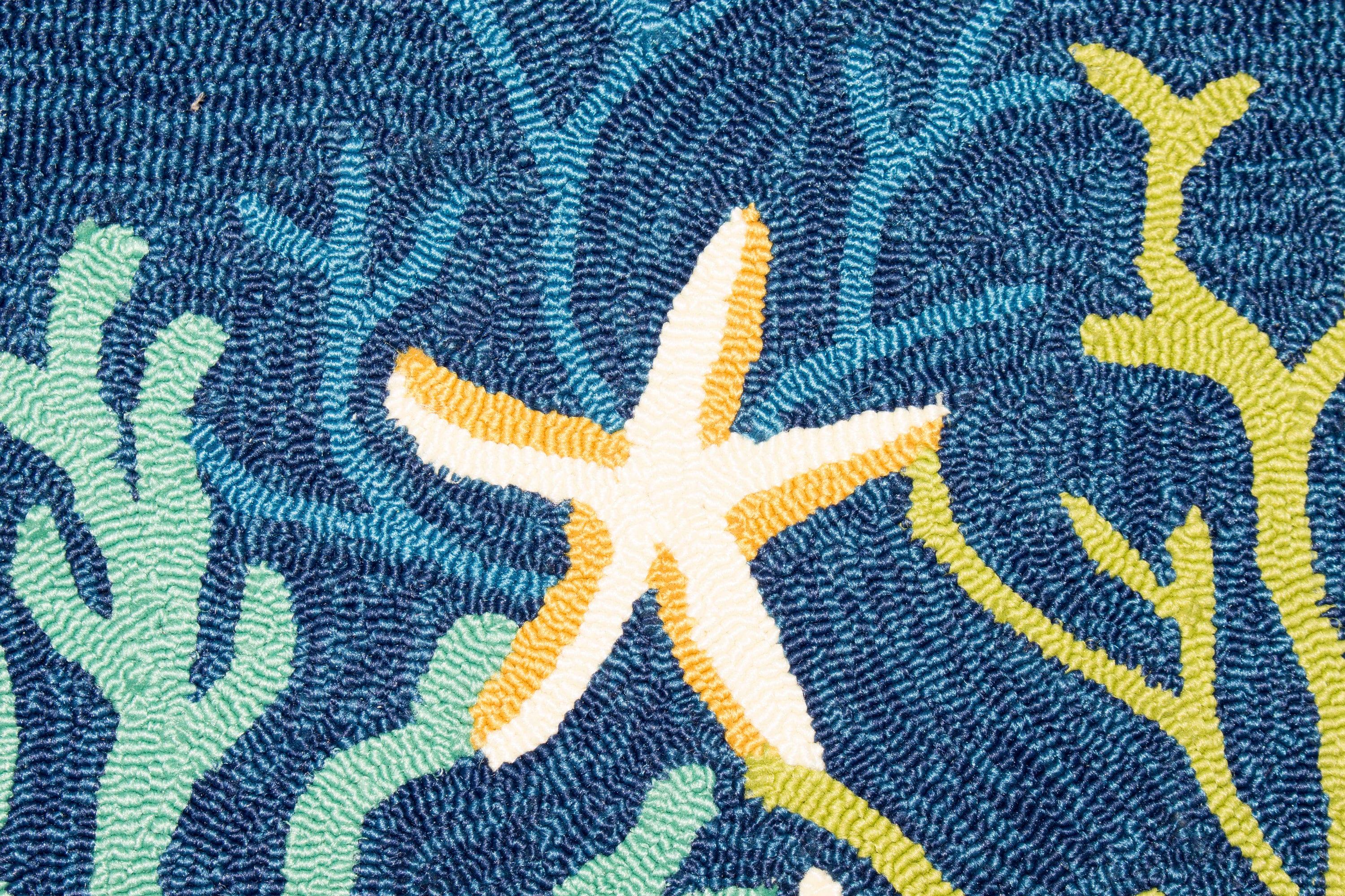 Outdoor Escape Blue Rectangular Synthetic Area Rug 2' x 4'
