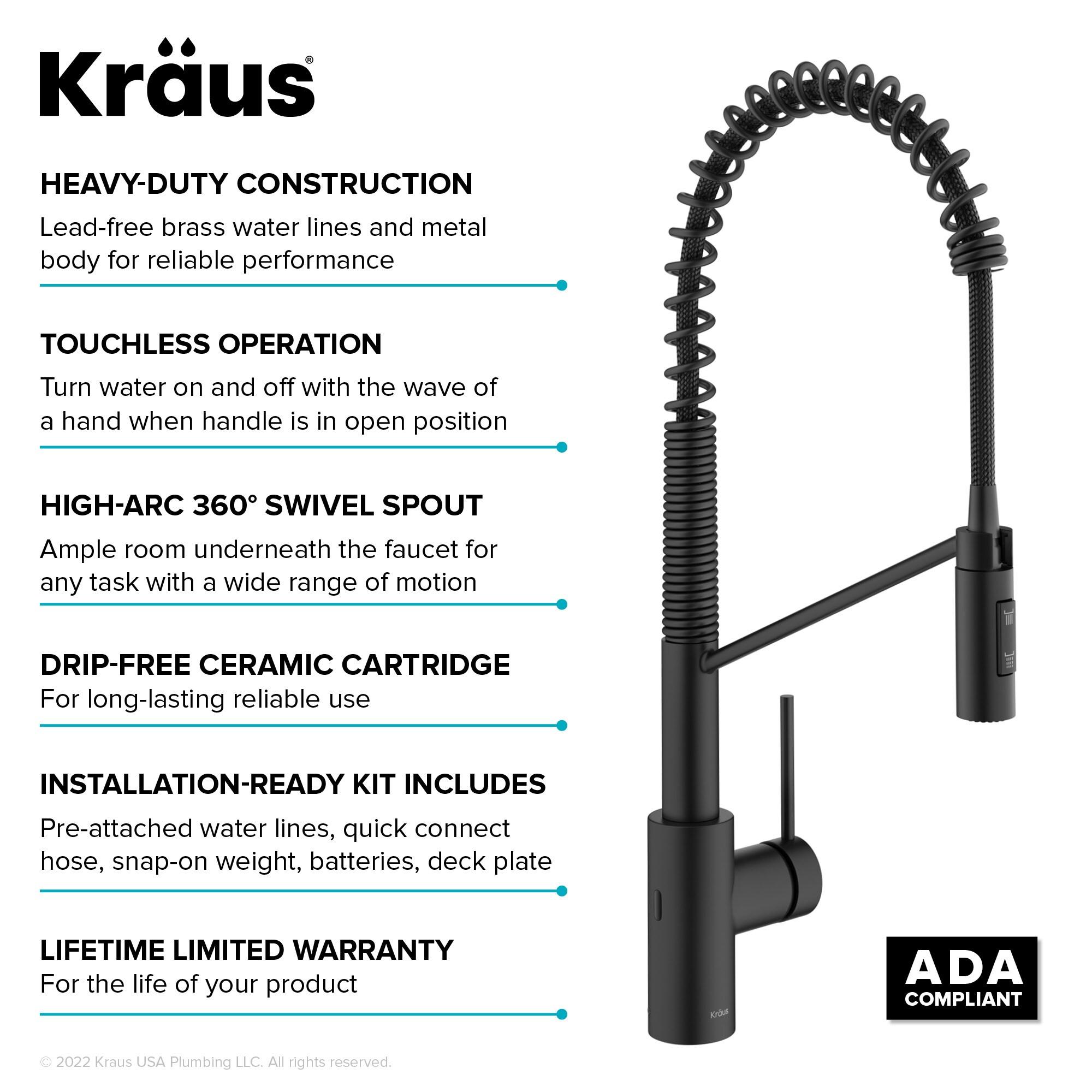 KRAUS Oletto Touchless Sensor Commercial Pull-Down Single Handle Kitchen Faucet with QuickDock Top Mount Assembly