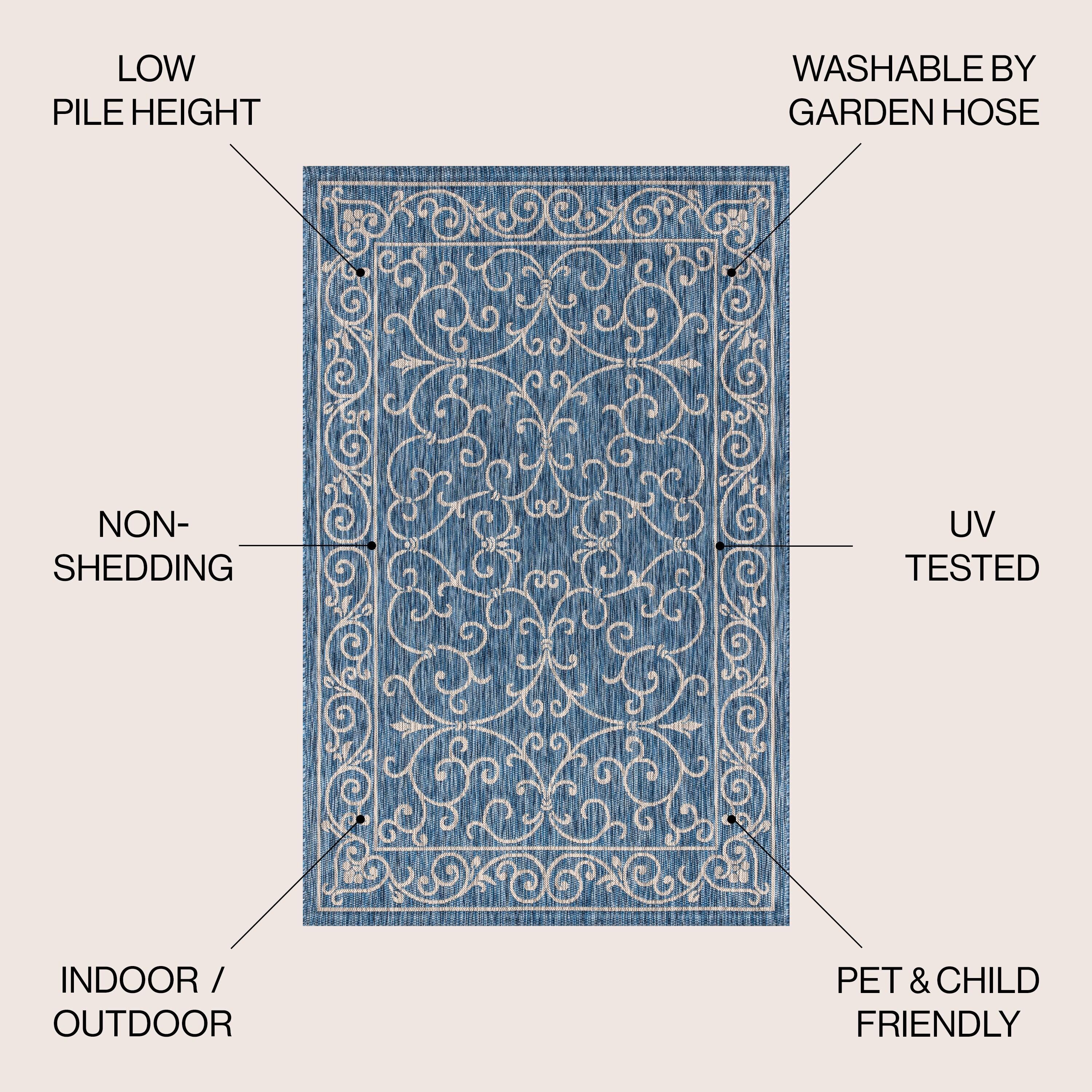 9' X 12' Charleston Vintage Filigree Textured Weave Indoor/Outdoor Area Rug, Navy/Gray - JONATHAN Y