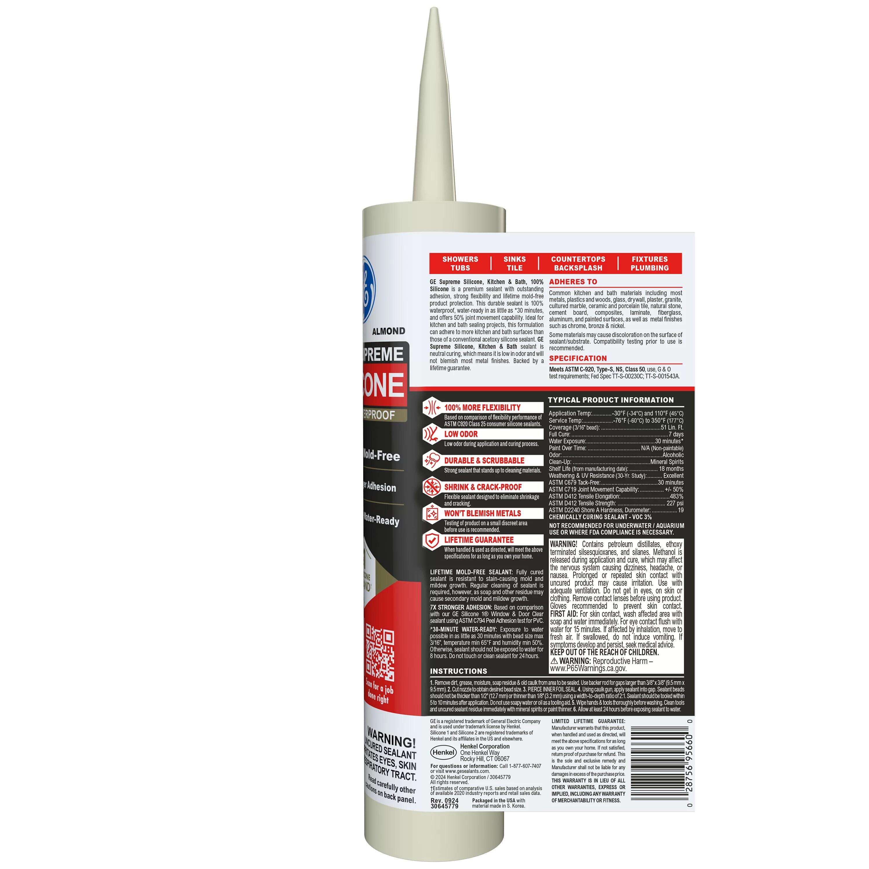 Kitchen, Bath & Plumbing Silicone Caulk, Almond, 10.1oz., Momentive, M90010
