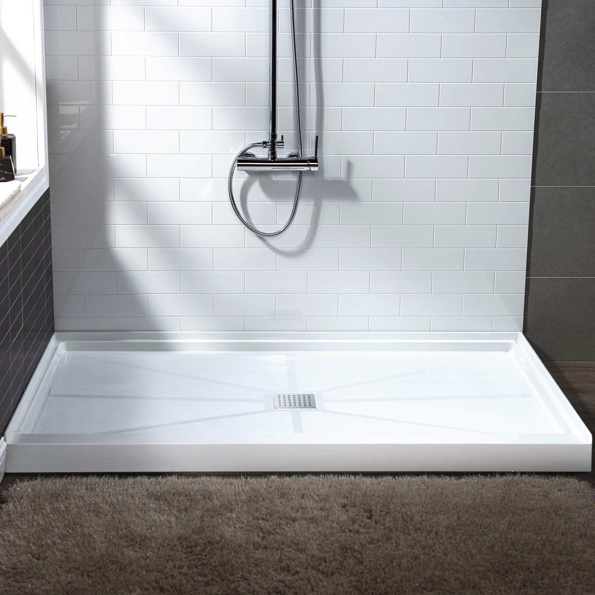 48" W x 36" Solid Surface Single Threshold Shower Pan Base with Drain Assembly & Drain Cover Included, Non-Slip