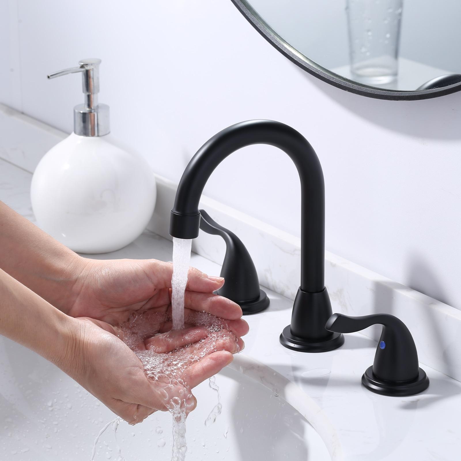 Matte Black Bathroom Faucet 3 Hole, WOWOW 8 Inch Widespread Bathroom Faucet, 2 Handles Bathroom Sink Faucet with Pon Up Drain and cUPC Supply Lines, 360 Swivel Faucet for Bathroom Sink