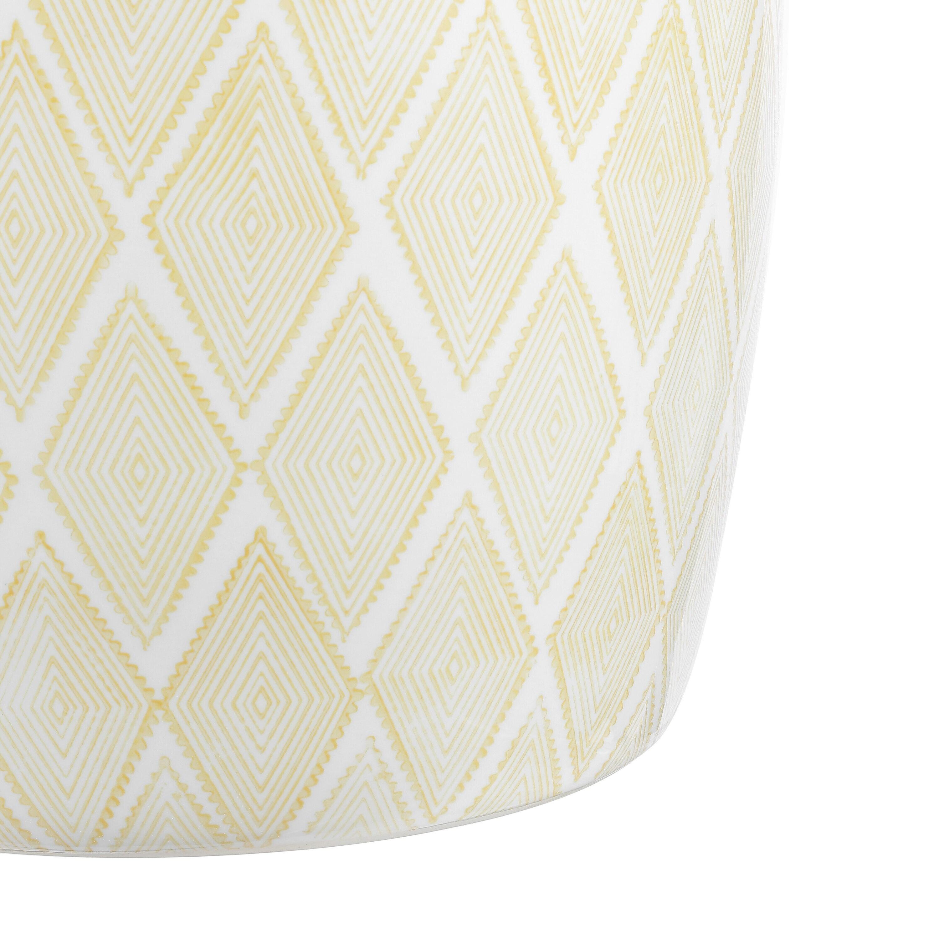 Moroccan Diamonds 18" Ceramic Drum Garden Stool, Yellow - JONATHAN Y