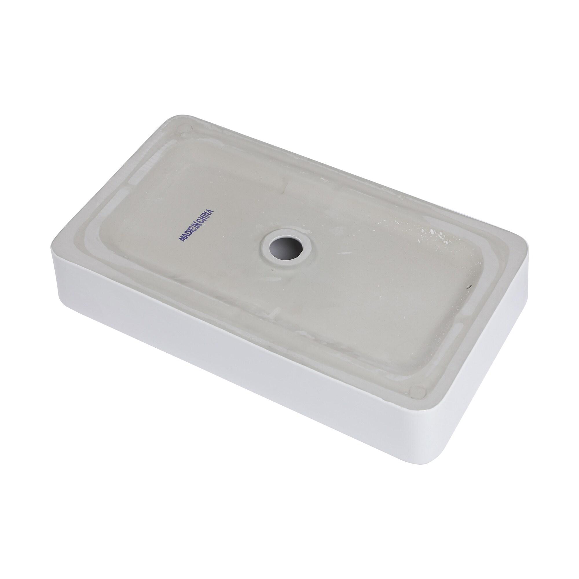 Vessel Sink Rectangle - Mocoloo 24"x14" Bathroom Sink Rectangular Above Counter White Porcelain Ceramic Bathroom Vessel Vanity Sink Art Basin
