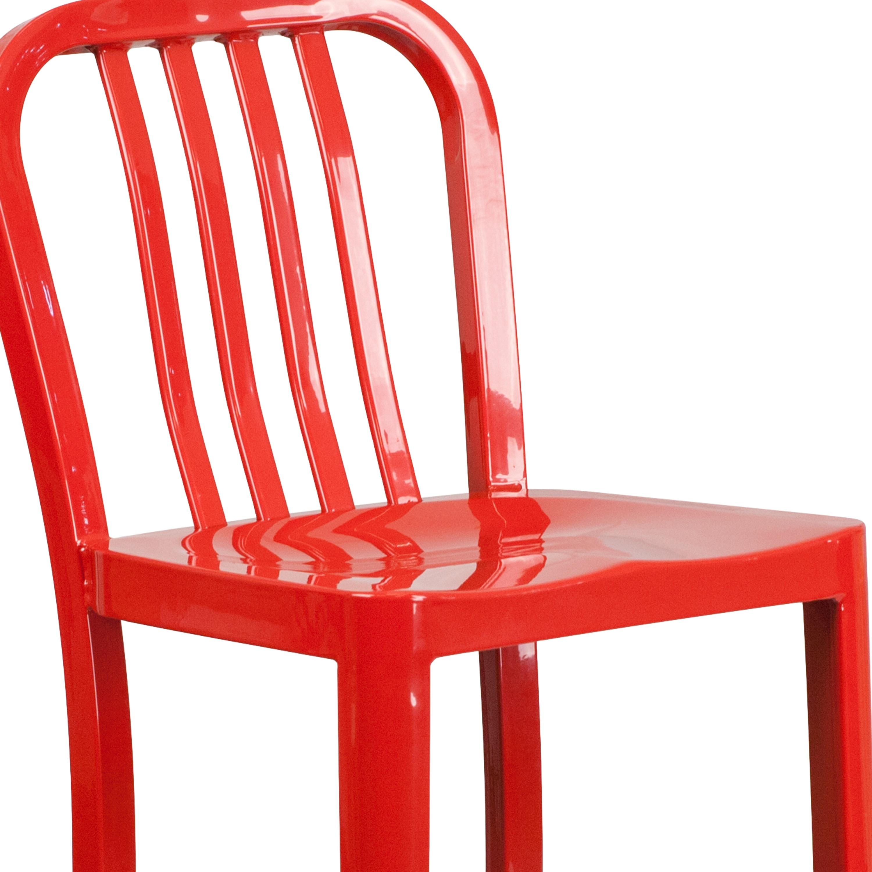 Flash Furniture Commercial Grade 30" High Red Metal Indoor-Outdoor Barstool with Vertical Slat Back